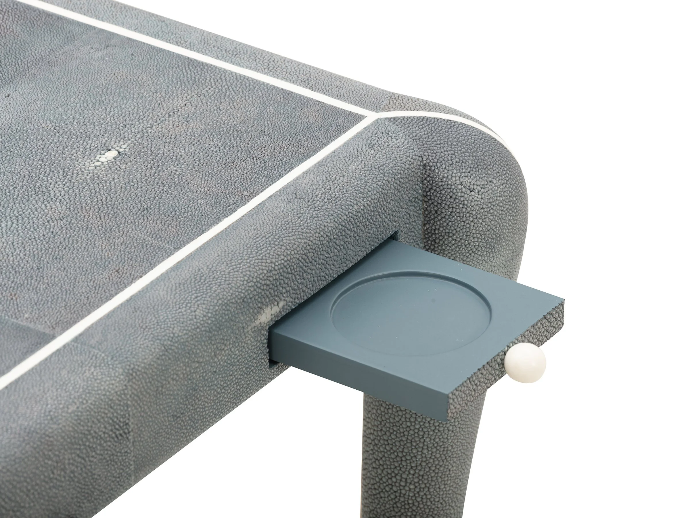 Classical Game Table in New Navy shagreen - close up of optional drink holders