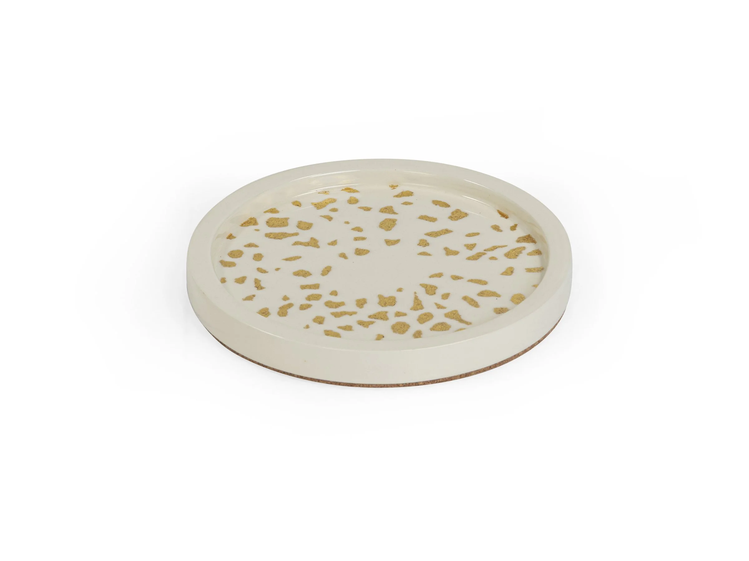 Round coaster in biscuit/gold inlay eggshell lacquer