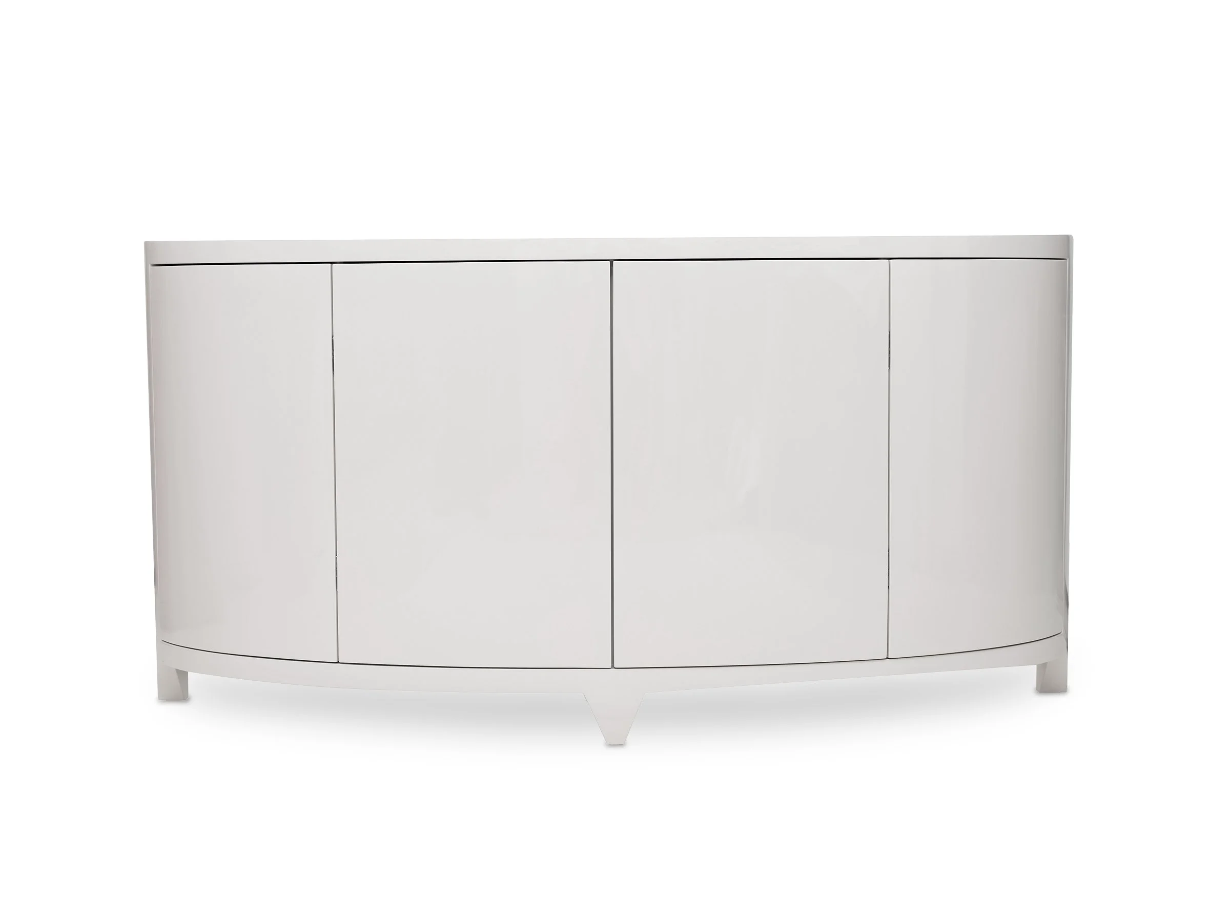 Front view of the Jane Console in Talc Lacquer with demi-lune design