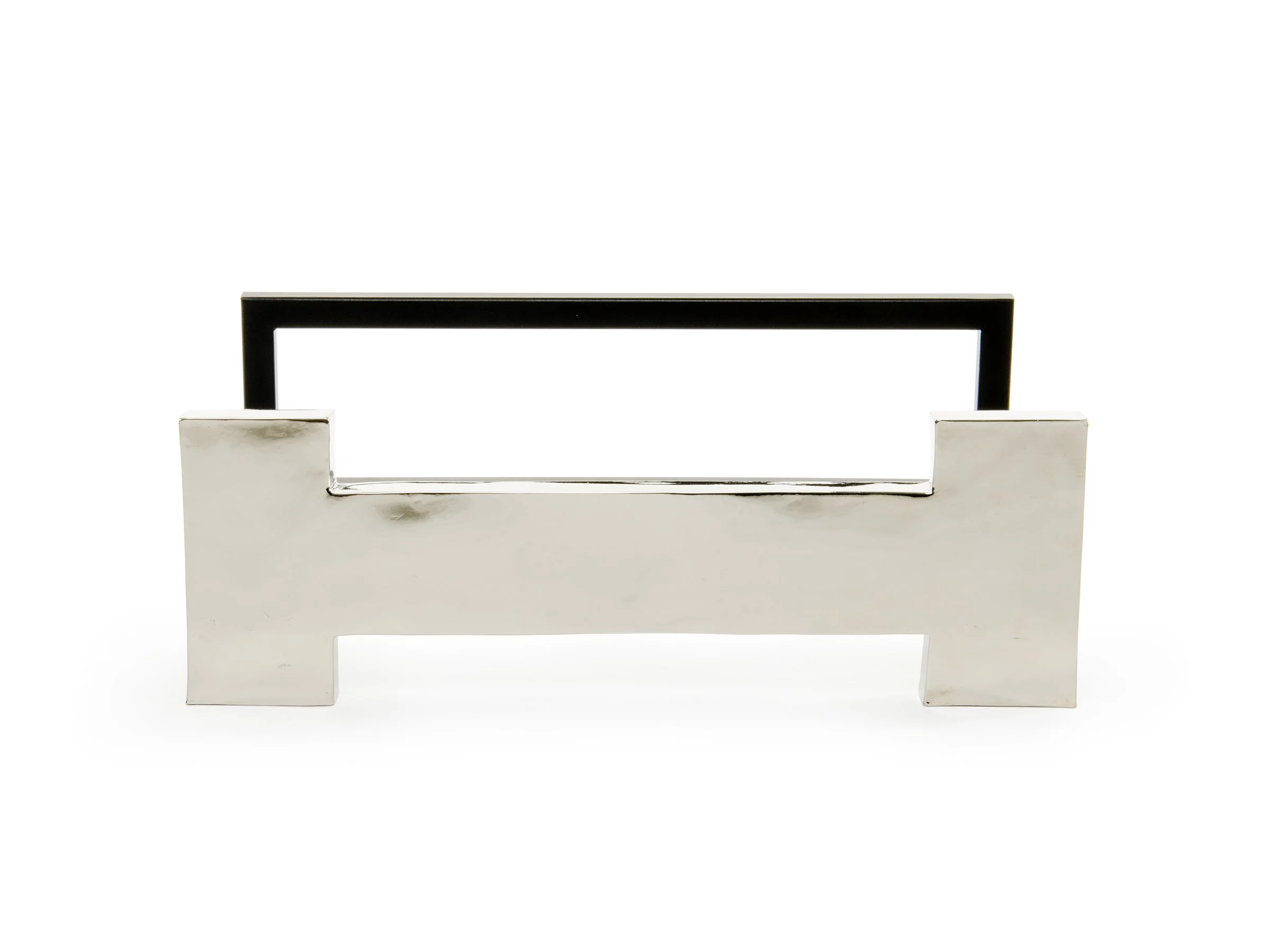 Harrison fire grate in white bronze with blackened steel grate, front view
