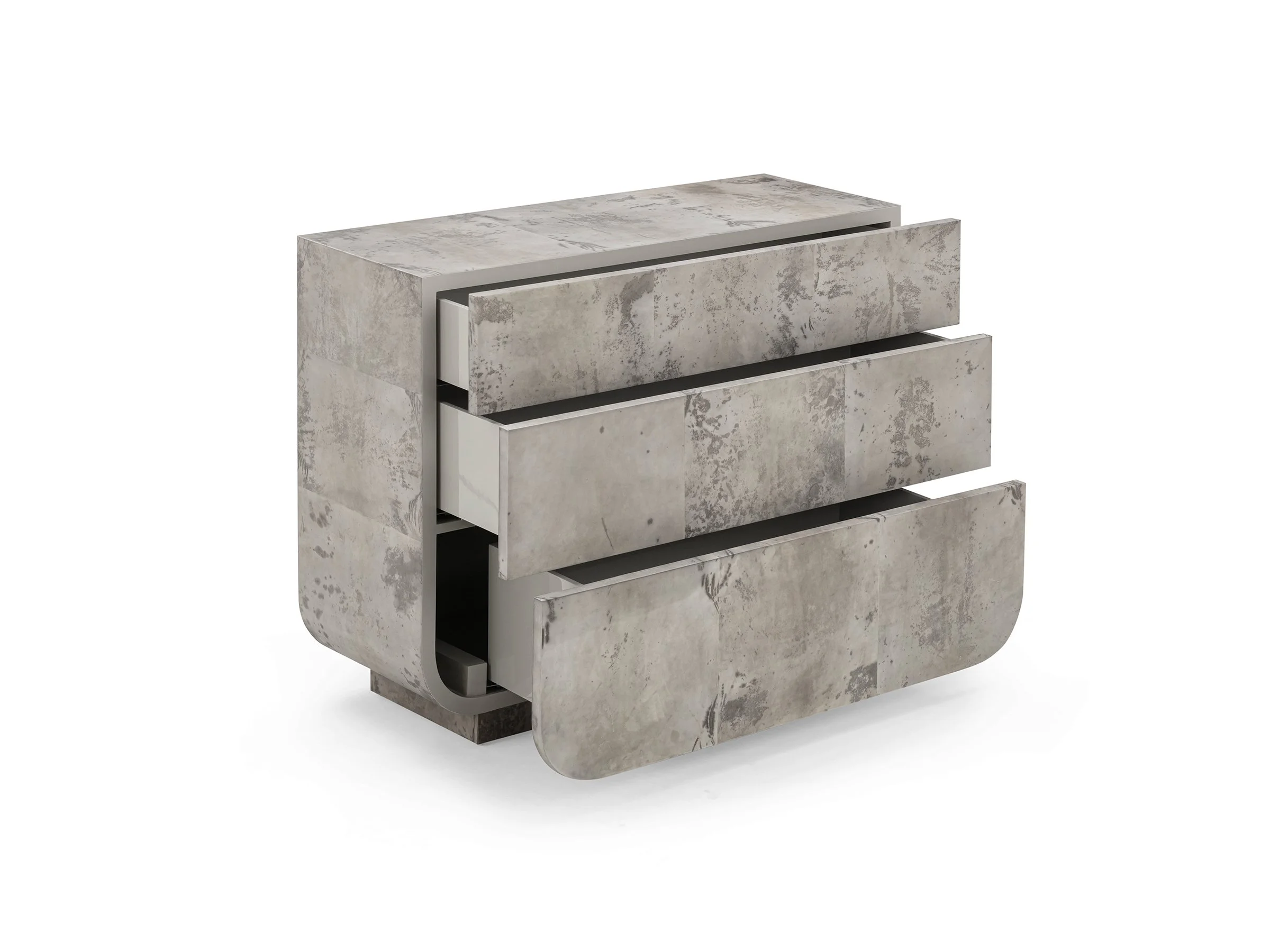 Open view of the Utopia Dresser with all three drawers extended, revealing storage capacity.
