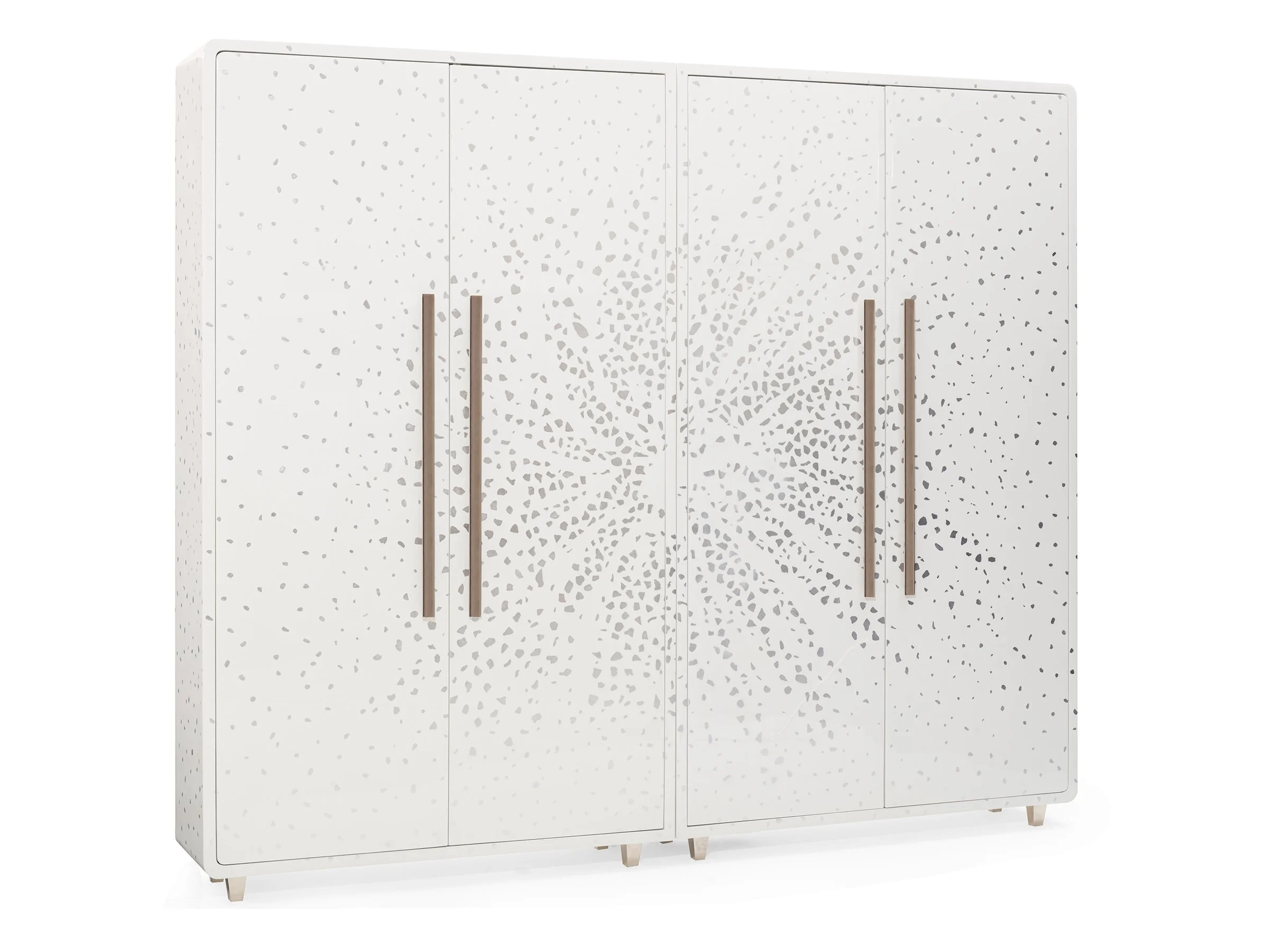 Glenn Armoire in talc and silver eggshell lacquer with doors closed