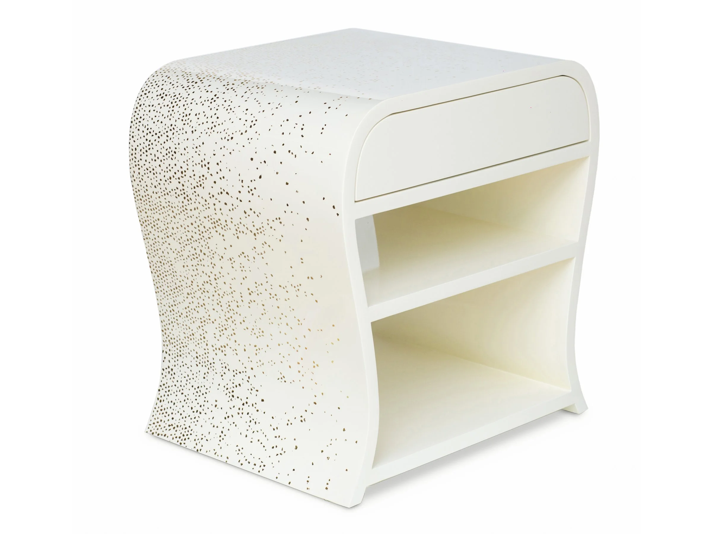 Edna Nightstand with one drawer and open shelves, Biscuit/Gold Inlay finish
