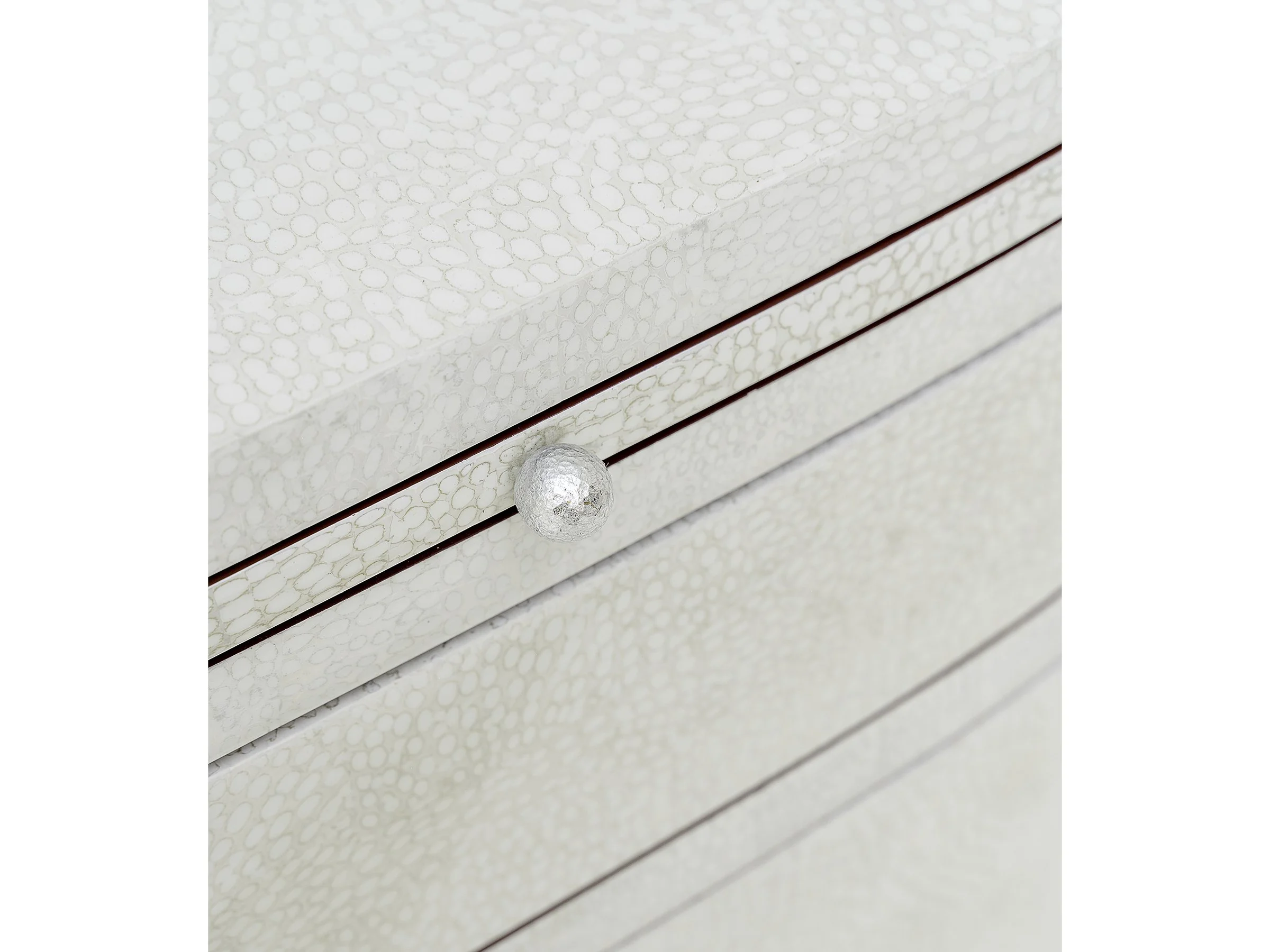 Detail of Rita Cabinet in White Snakeskin Eggshell Lacquer