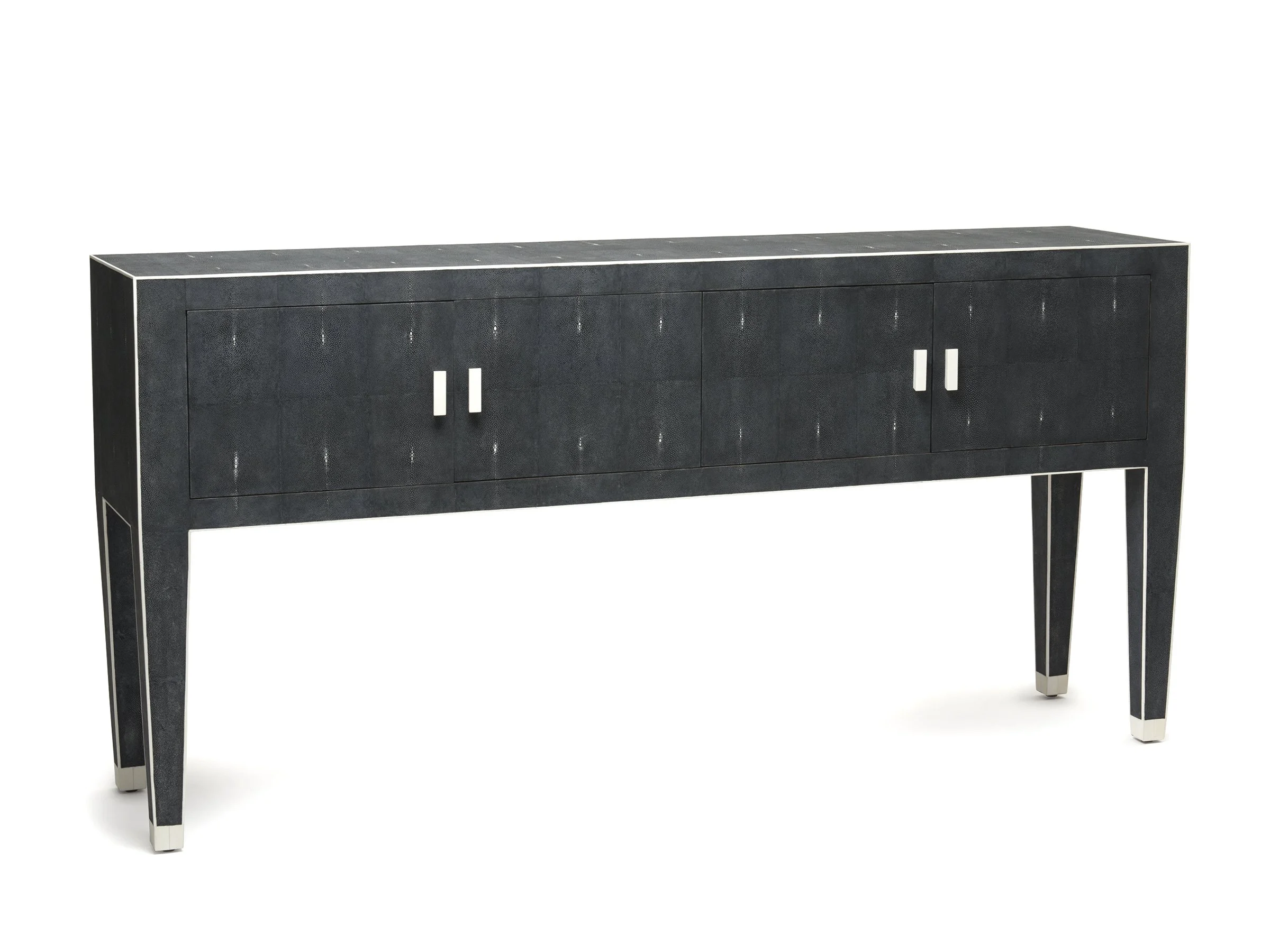 Front view of Matthew 4-Door Cabinet in Jet Shagreen with minimalist hardware