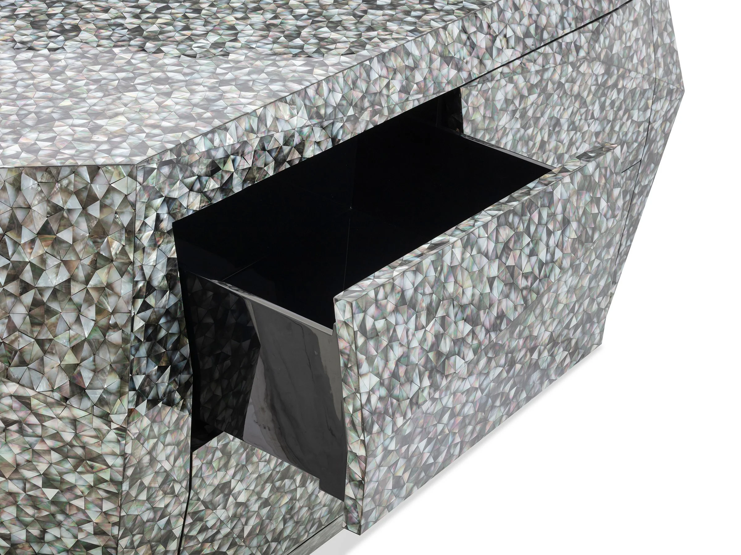 Detail of Prism Wardrobe Island showing open drawer.