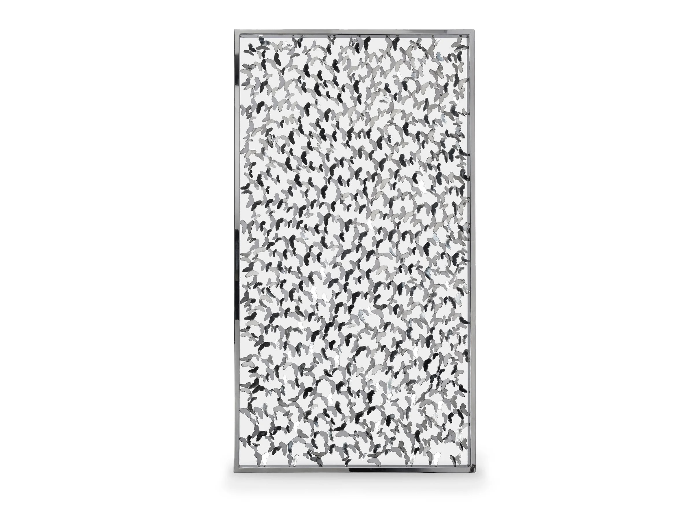 Butterfly Room Screen with polished stainless steel butterflies in full view.