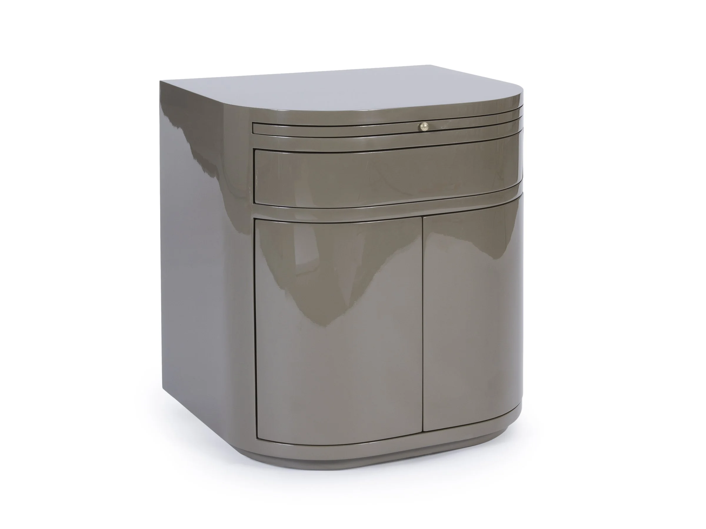 Angle view of The Rita Cabinet in Cavern Lacquer with bronze knob