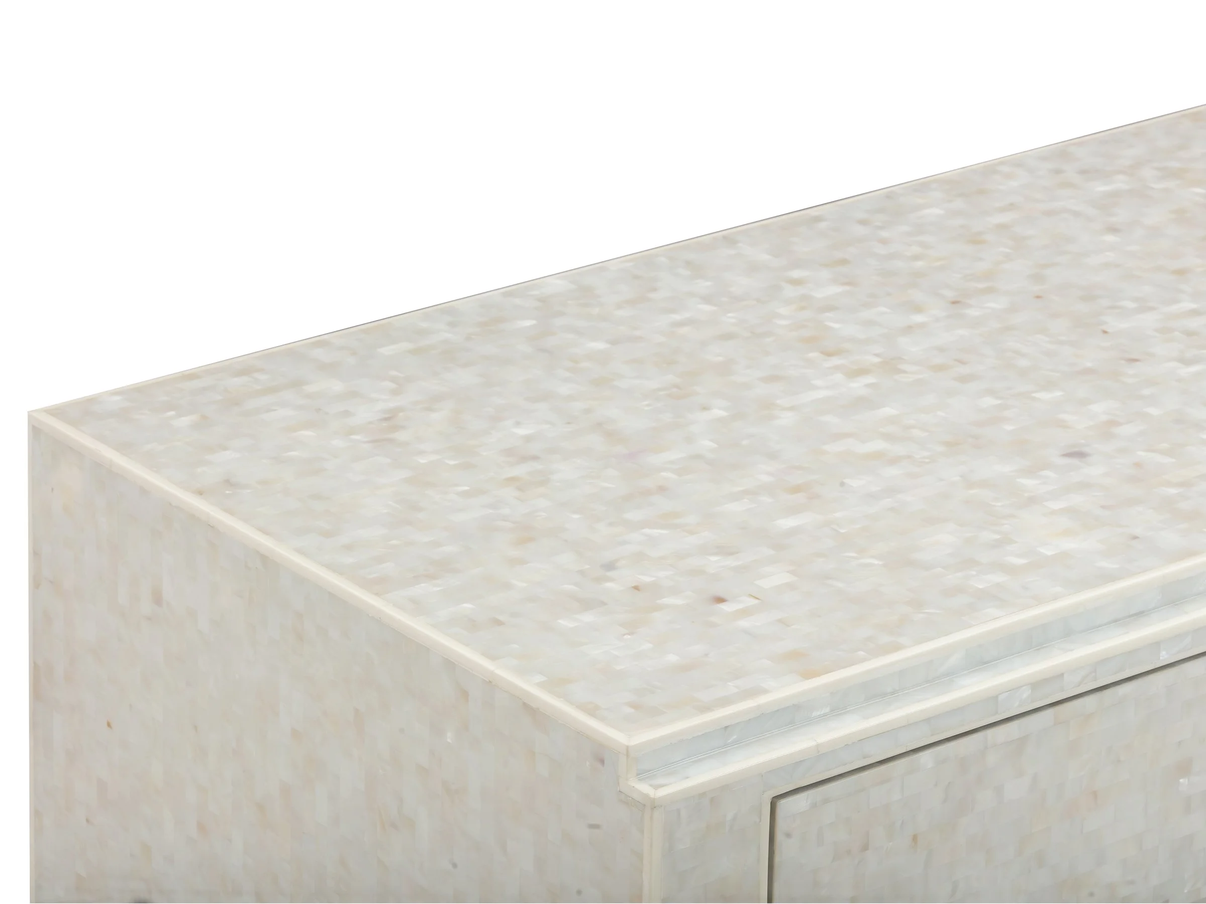 Albert Desk in white mother of pearl finish with two drawers.