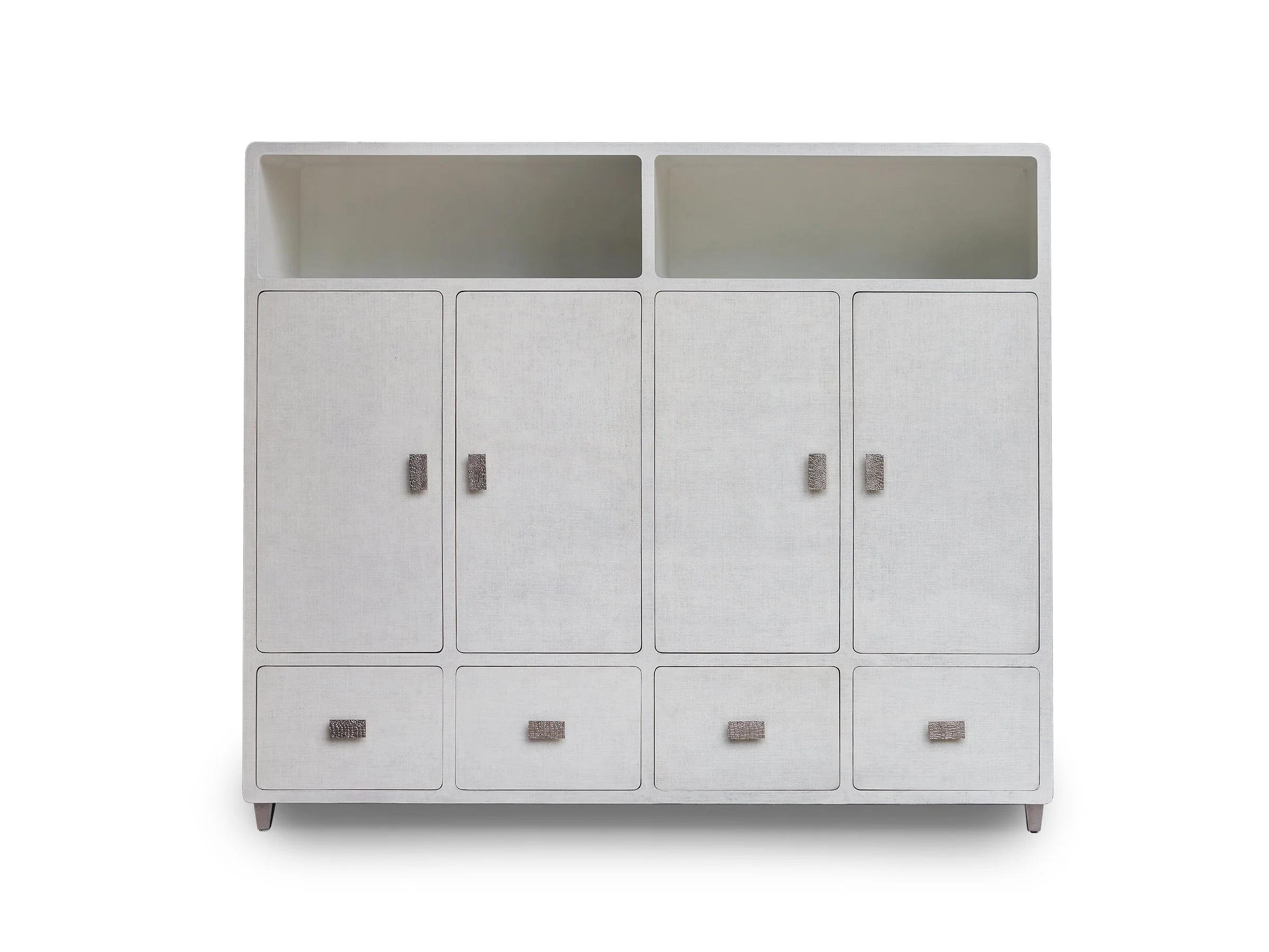 Glenn Armoire in Snow Lacquered Linen with doors closed