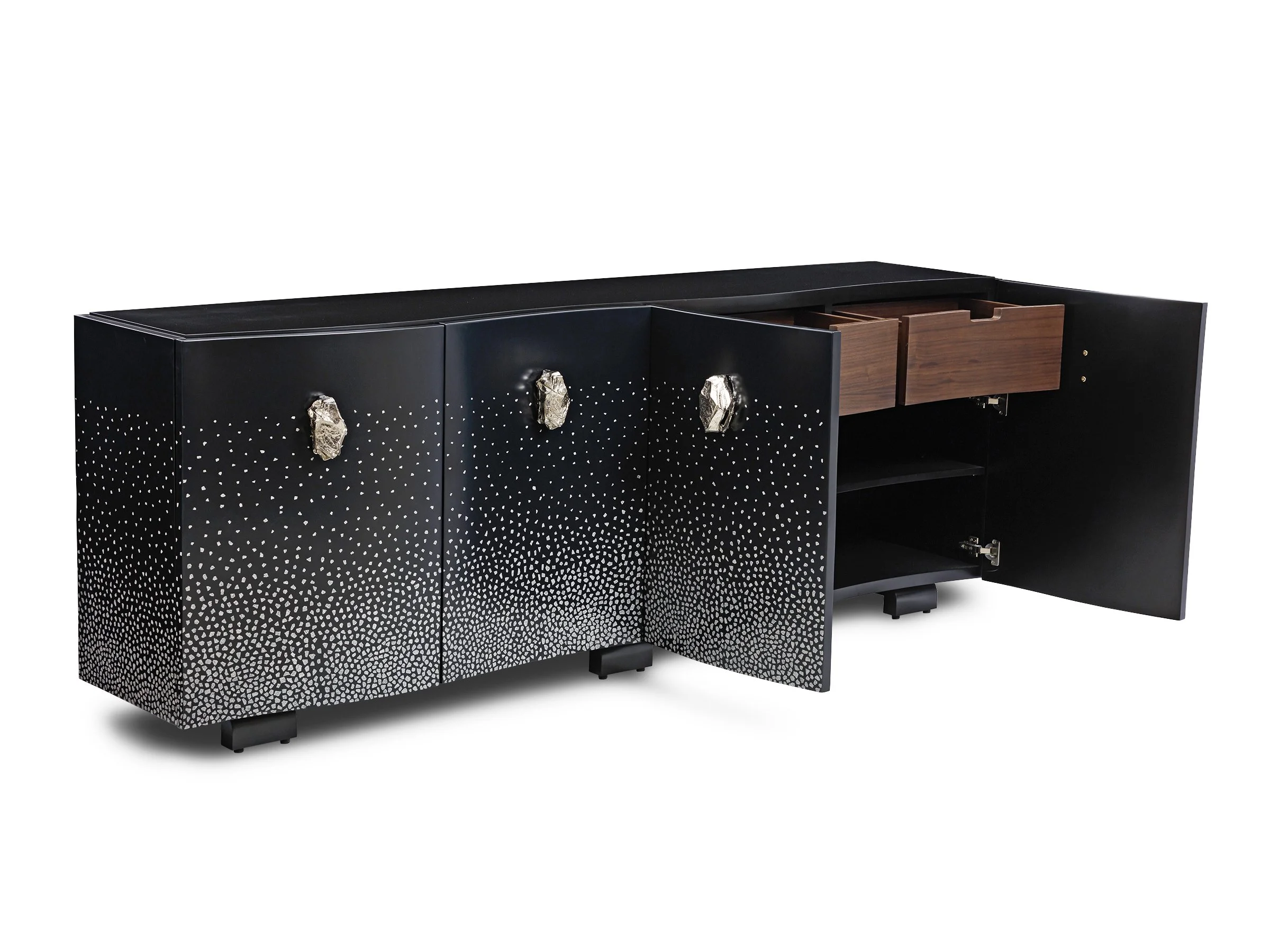 Obsidian Cabinet with open doors revealing interior shelving and compartments