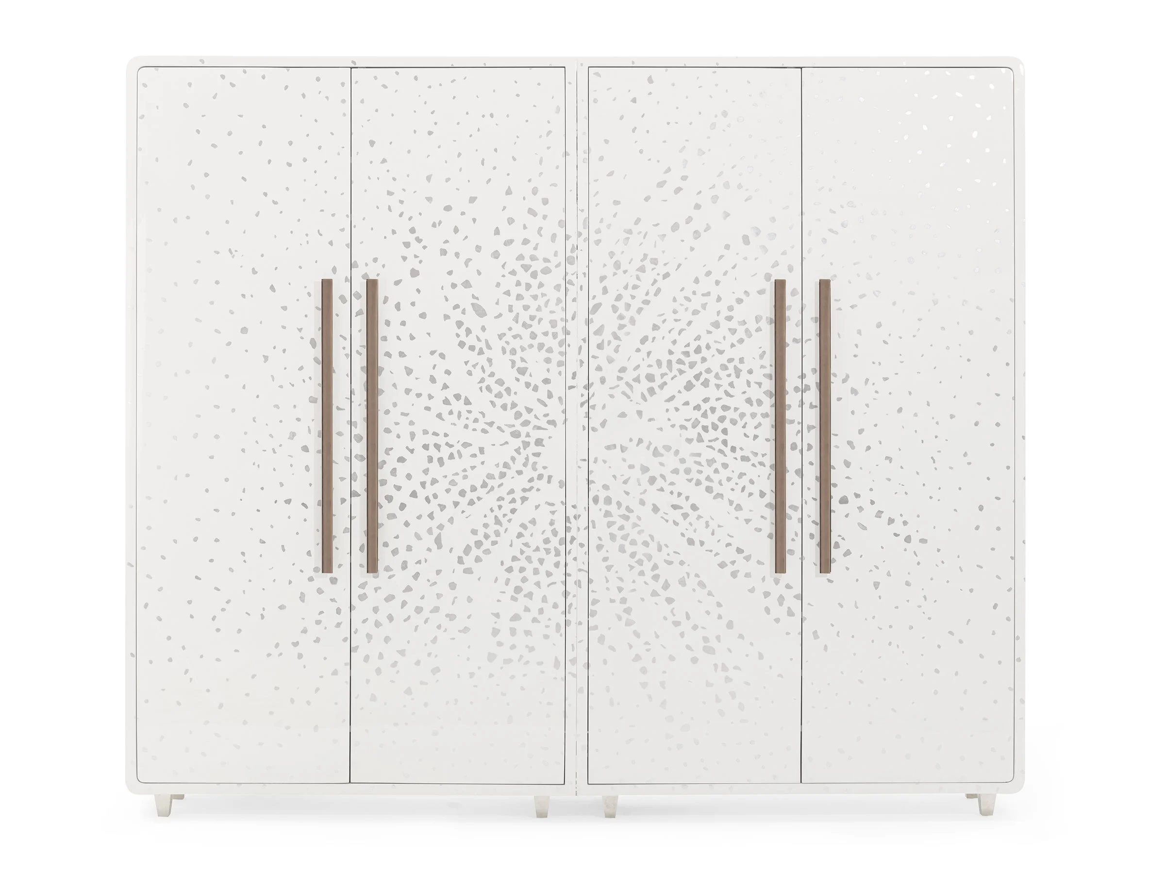 Glenn Armoire in talc and silver eggshell lacquer with doors closed