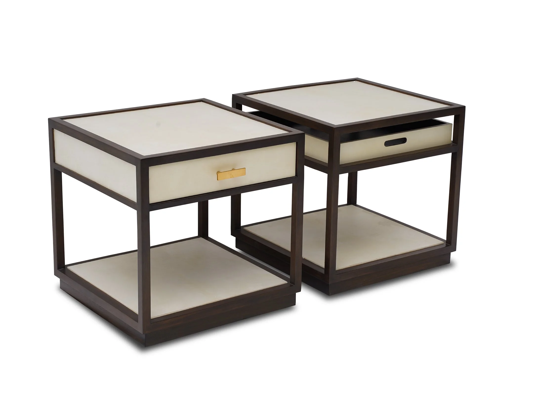 Divine Stand in bleached parchment and dark walnut, front view