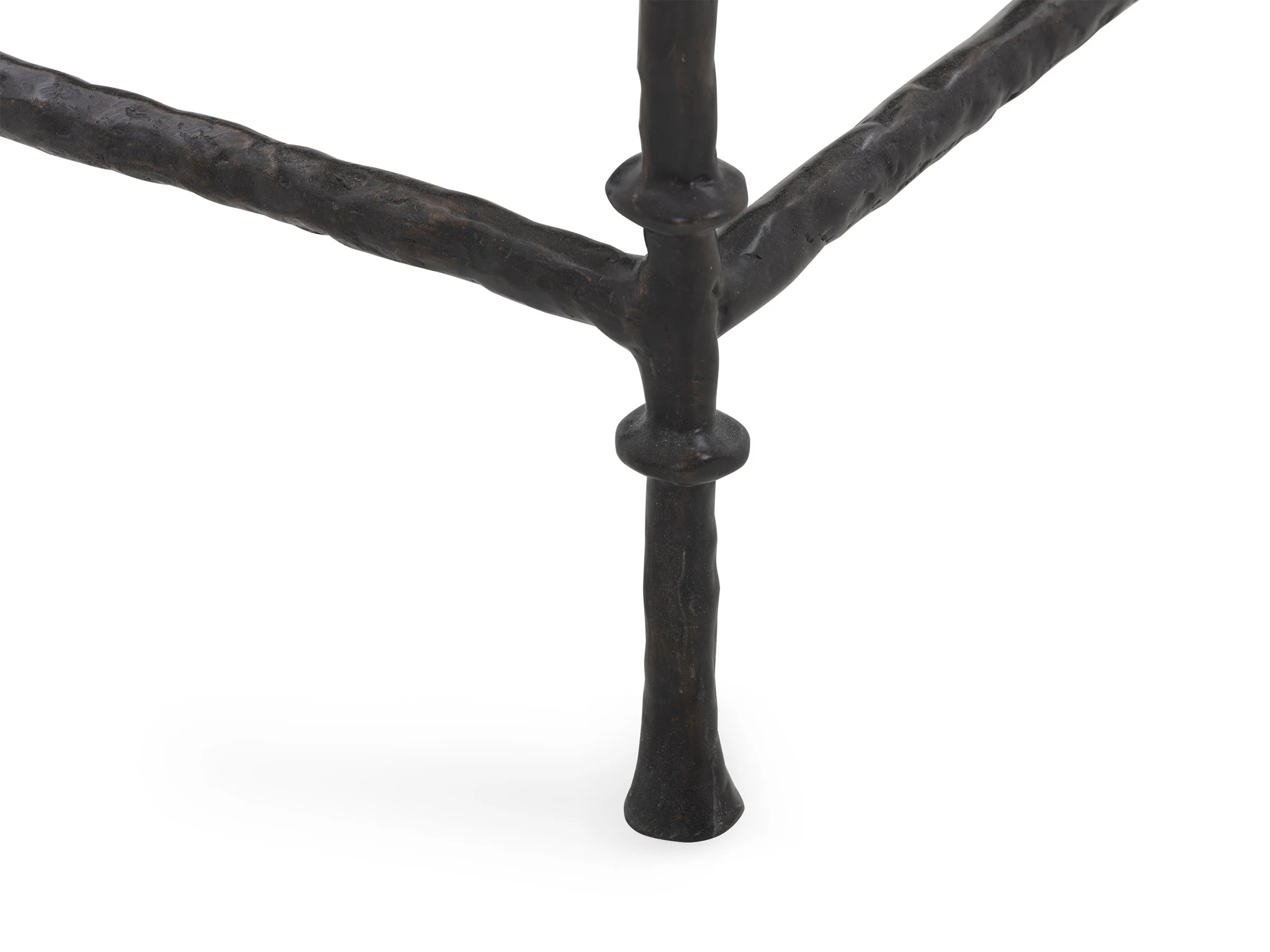 Lafoe Console shown in architectural brown bronze base with White Brushed Eggshell Lacquer top, detail view