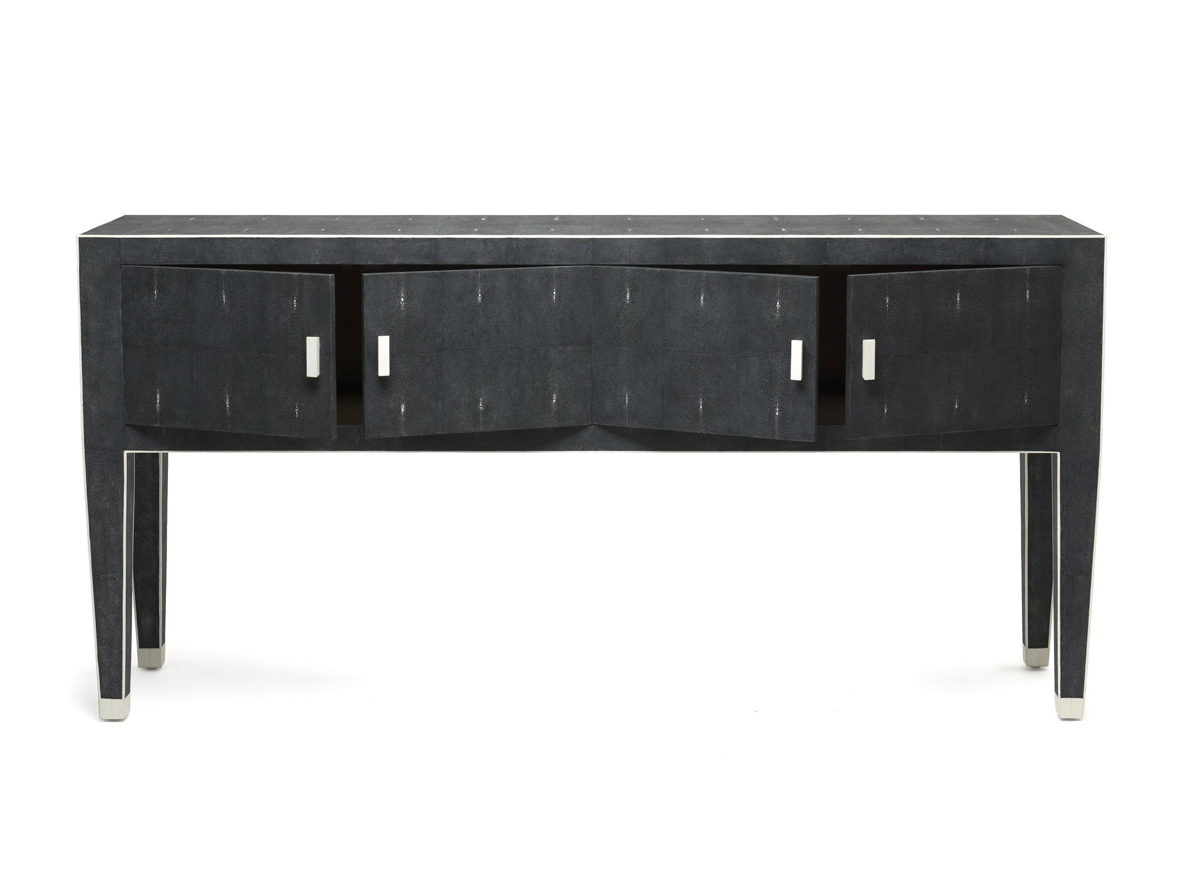 Front view of Matthew 4-Door Cabinet in Jet Shagreen with minimalist hardware