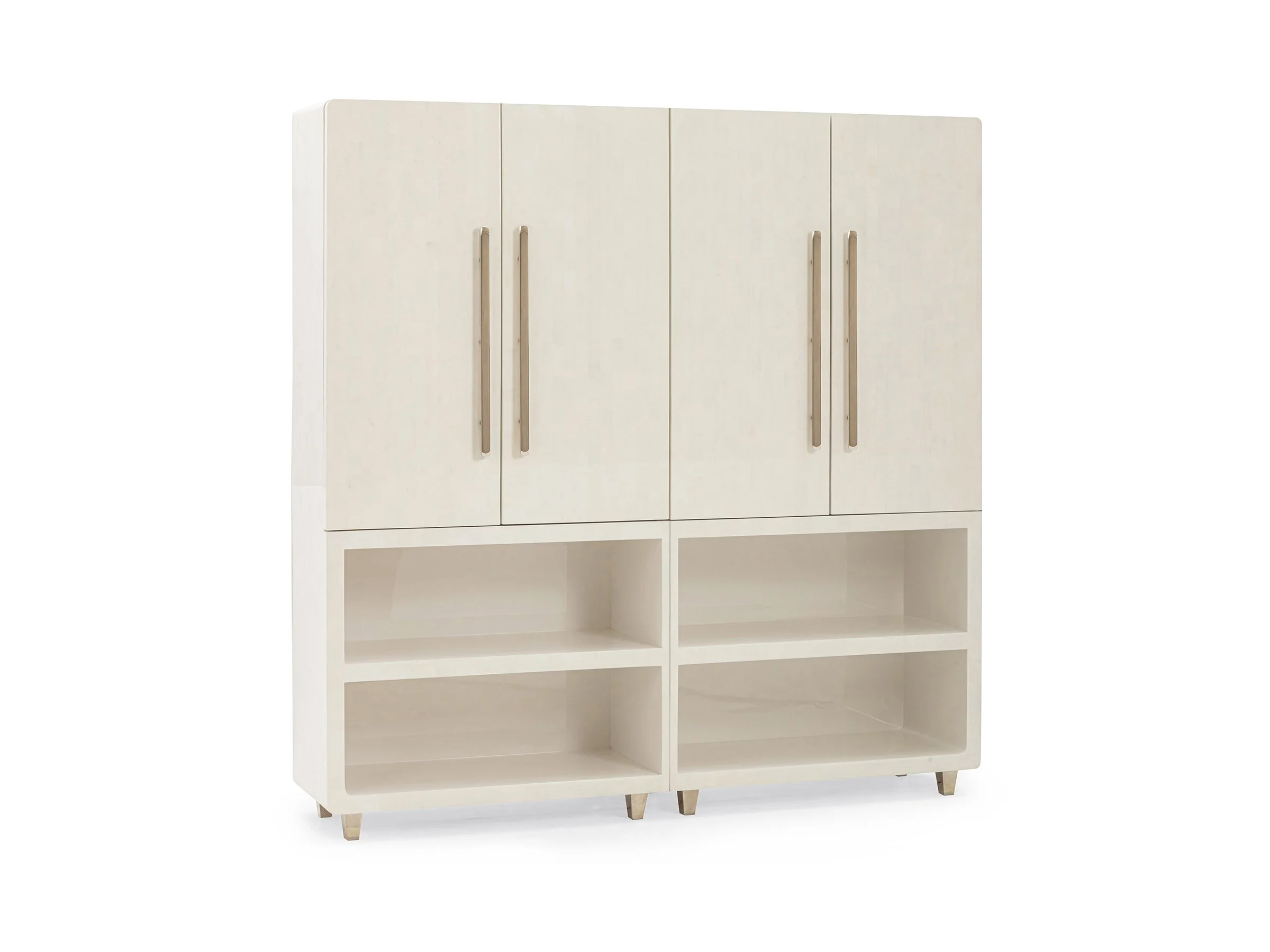 Glenn Armoire in white brushed eggshell lacquer with doors closed