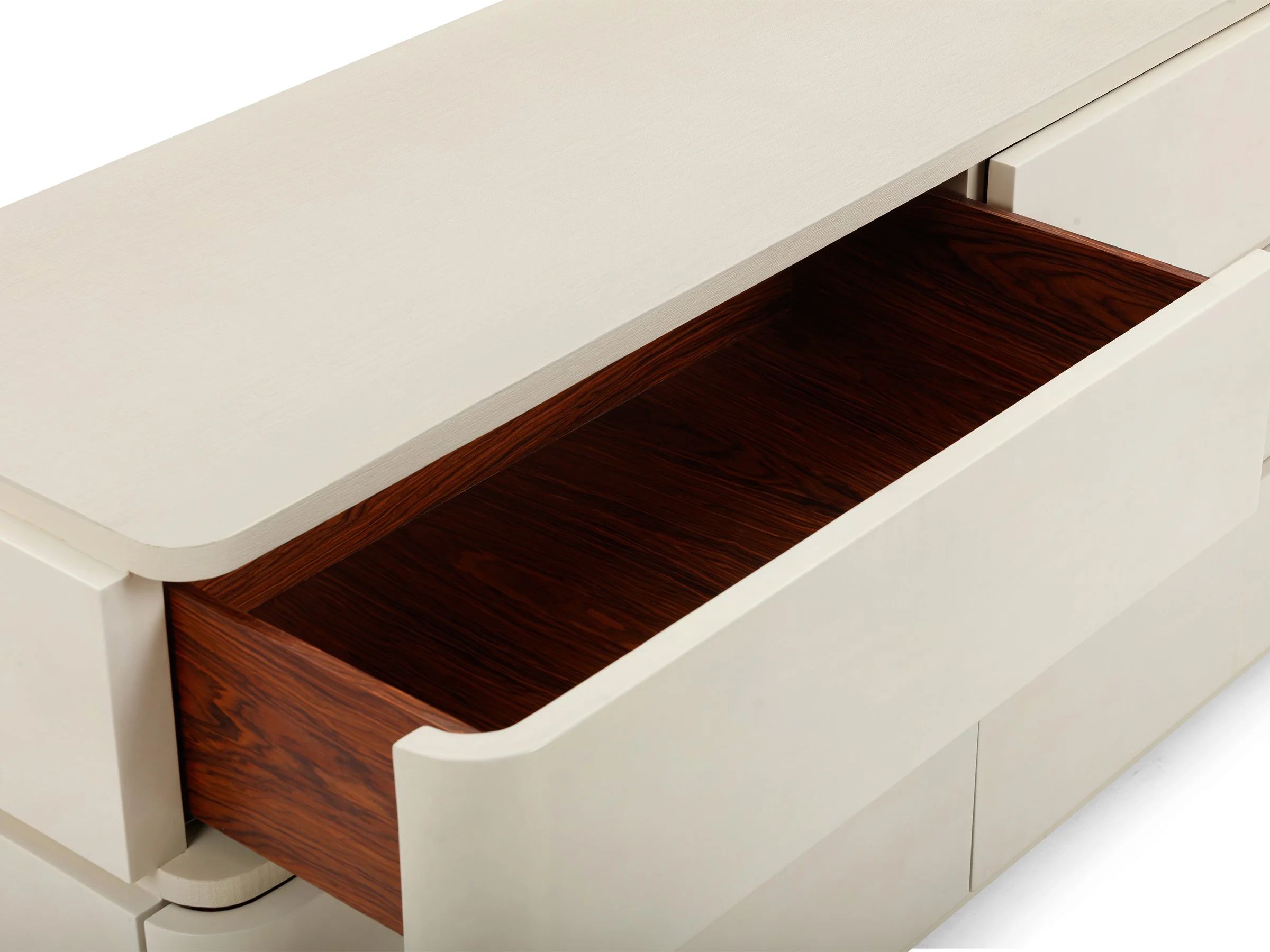Mid Century Dresser – angled view with drawers open, revealing interior