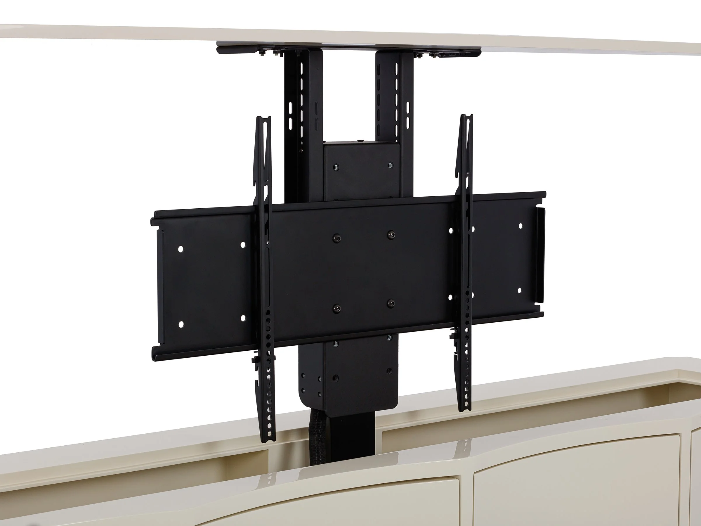 TV lift mechanism extended from The De Lisle Cabinet