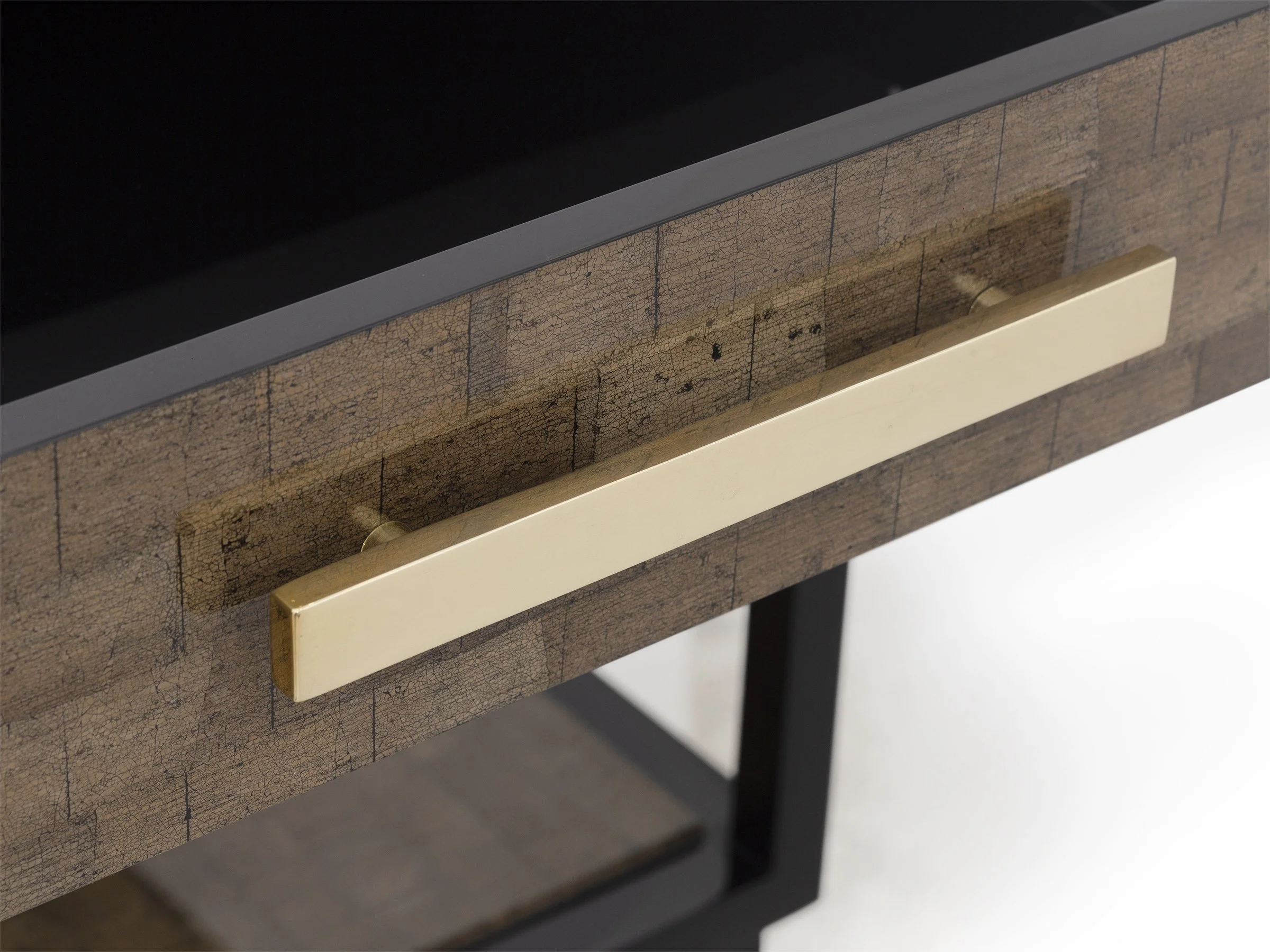 Divine Stand in Banana Leaf and Espresso Lacquer, with drawer, detail
