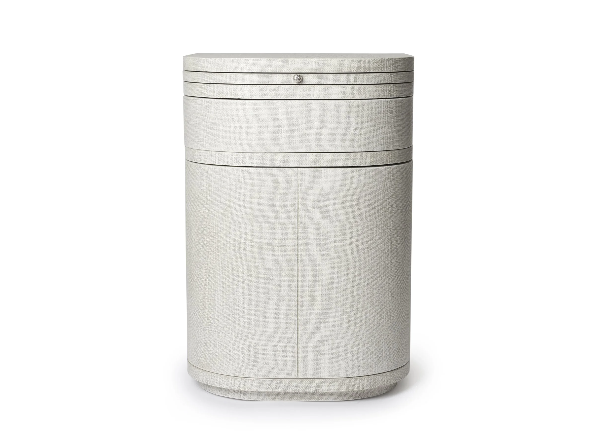 The Rita Stand in Snow Lacquered Linen - front view.