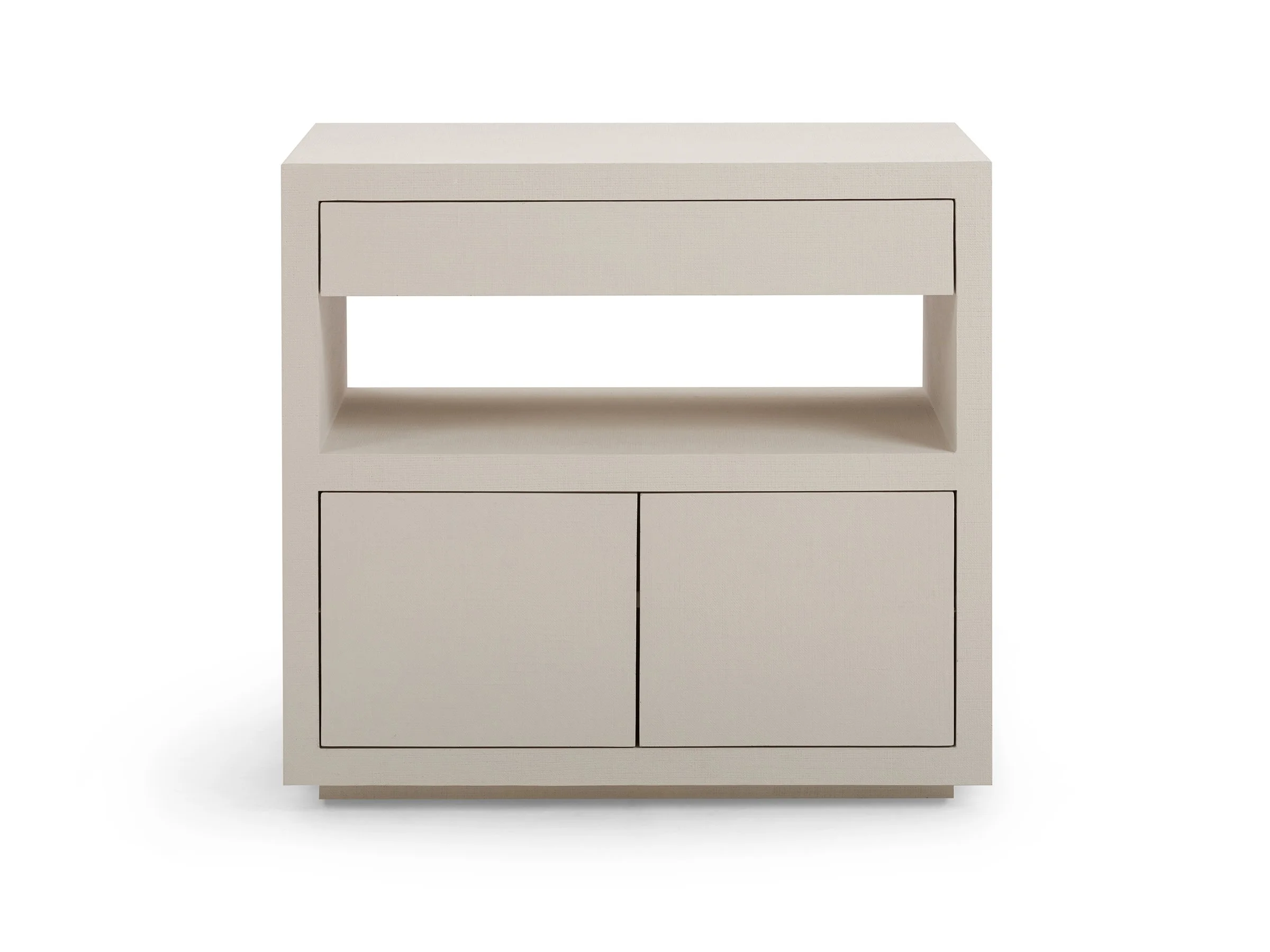Front view of the Jean Cabinet in Biscuit Lacquered Linen