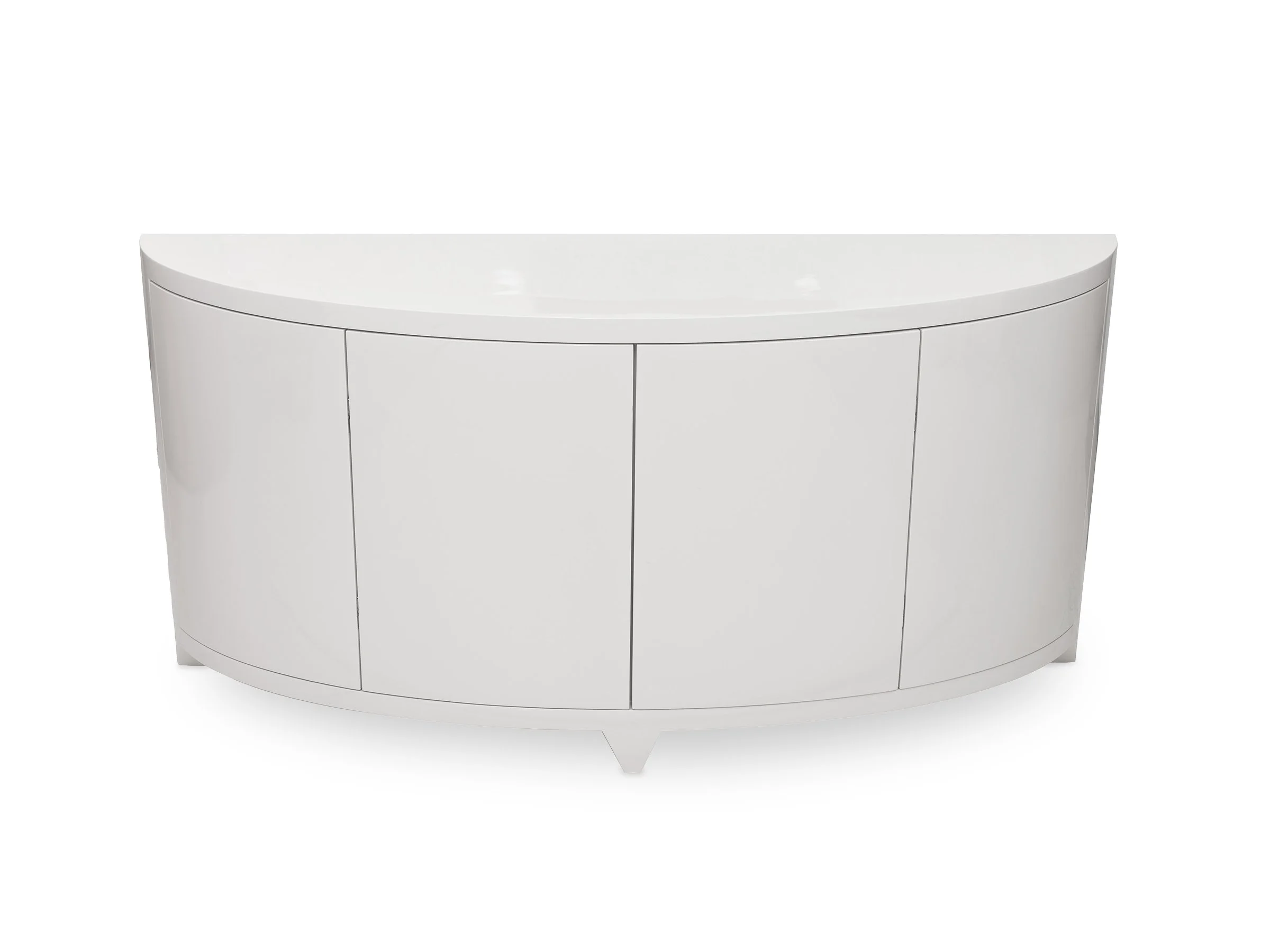 Front view of the Jane Console in Talc Lacquer with demi-lune design
