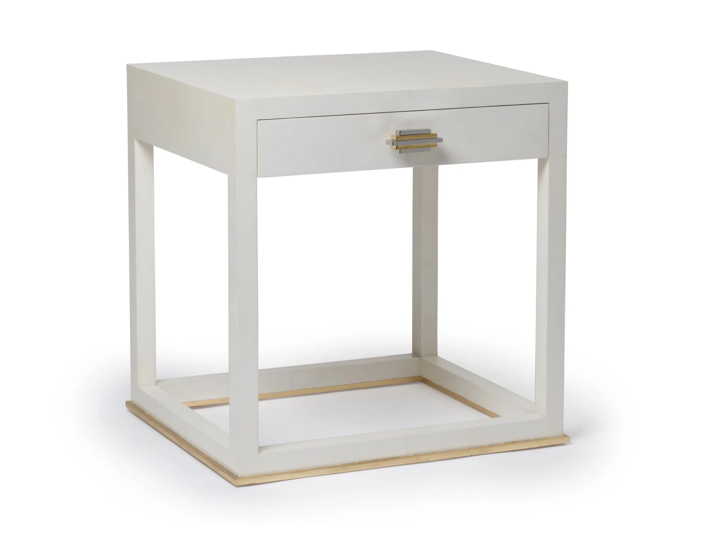 Century Stand in bleached parchment with bronze and gold handle – front angle view