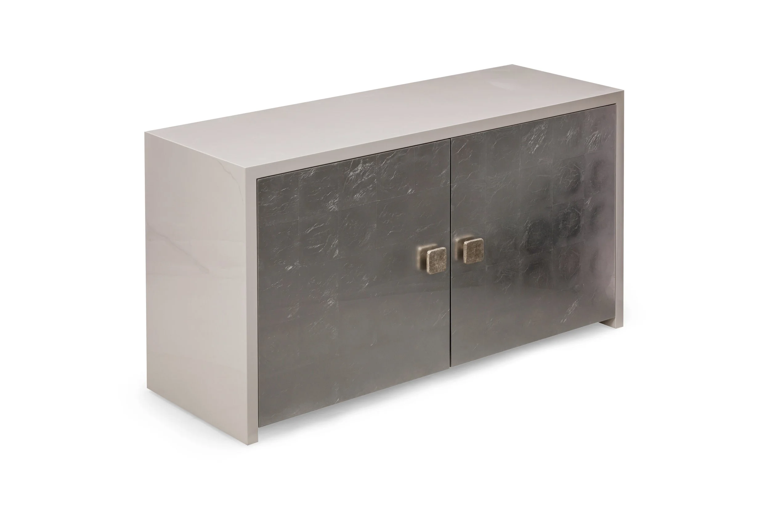 Liz Cabinet in Shoreline Lacquer with bronze handles-front view