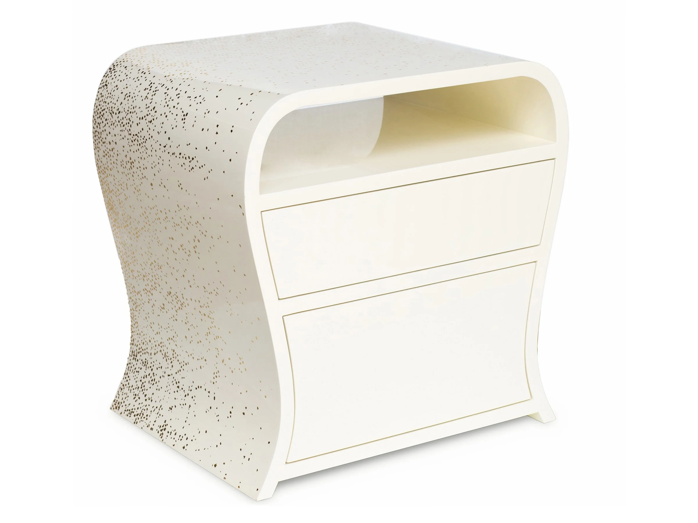 Edna Nightstand with two drawers, Biscuit/Gold Inlay finish