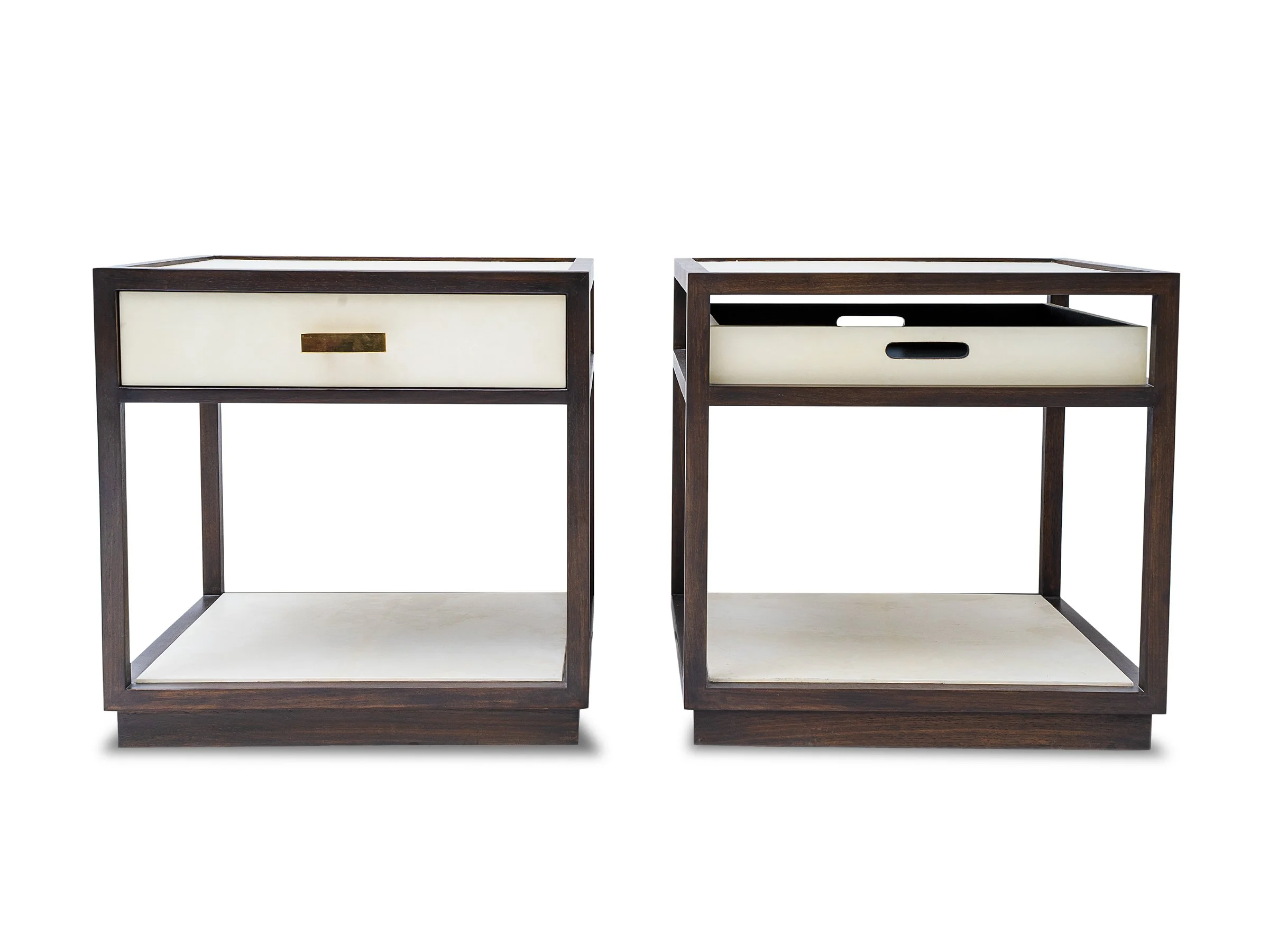 Divine Stand in bleached parchment and dark walnut, front view
