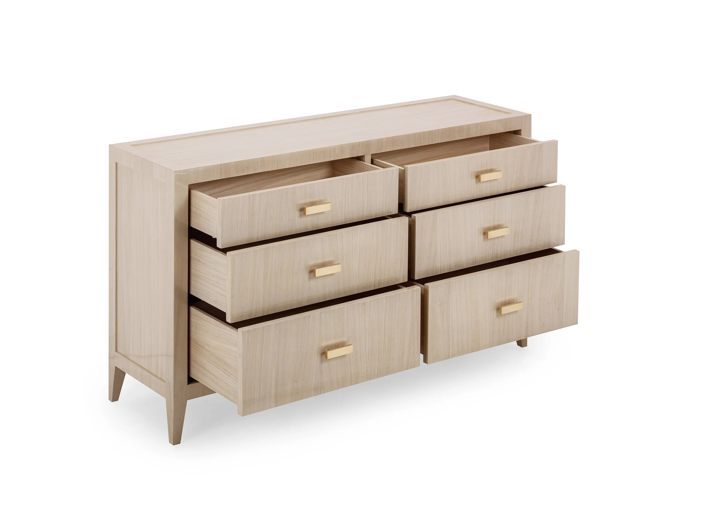 Felisse Dresser in high-gloss white tay with drawers partially open
