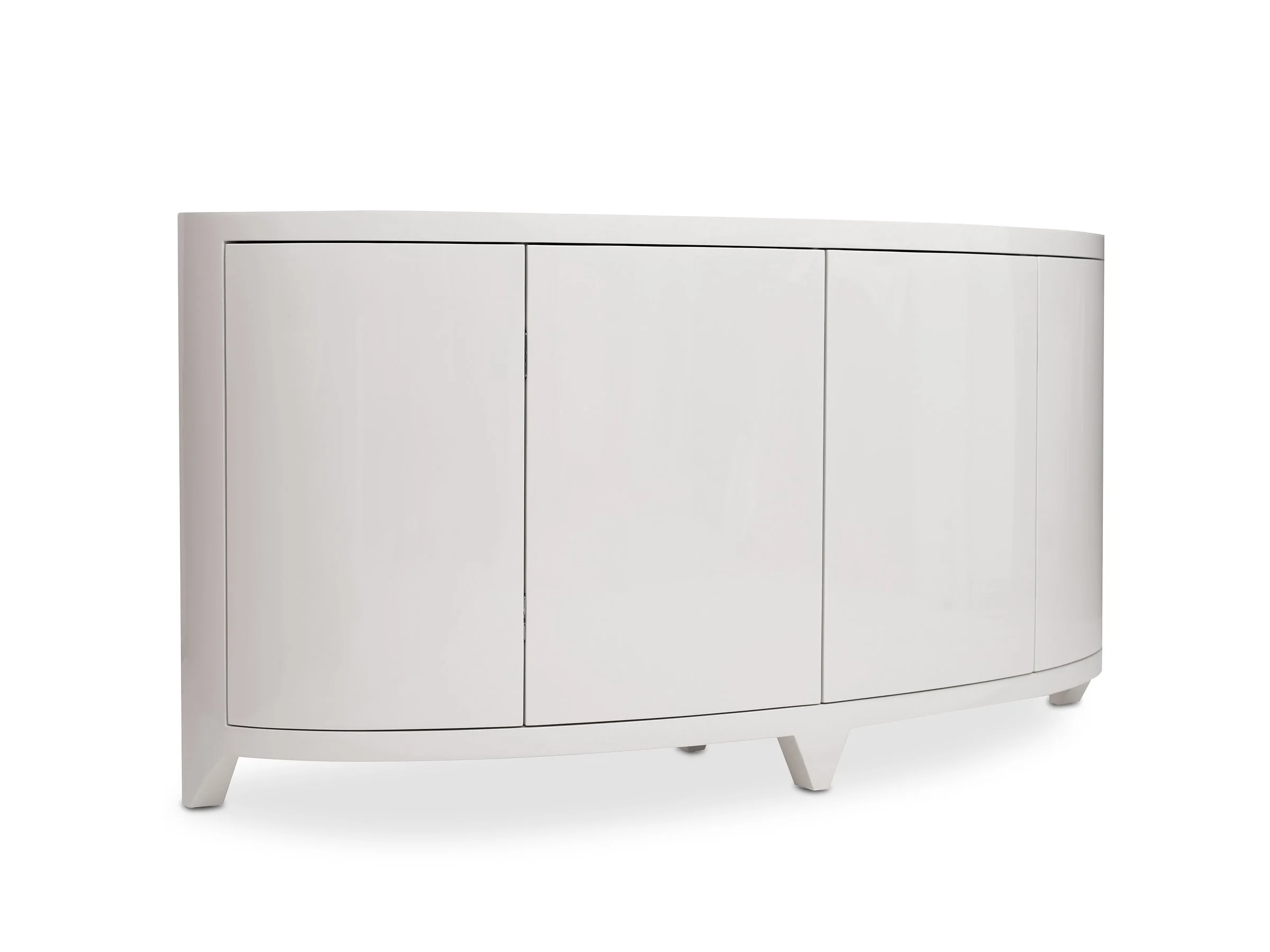 Front view of the Jane Console in Talc Lacquer with demi-lune design