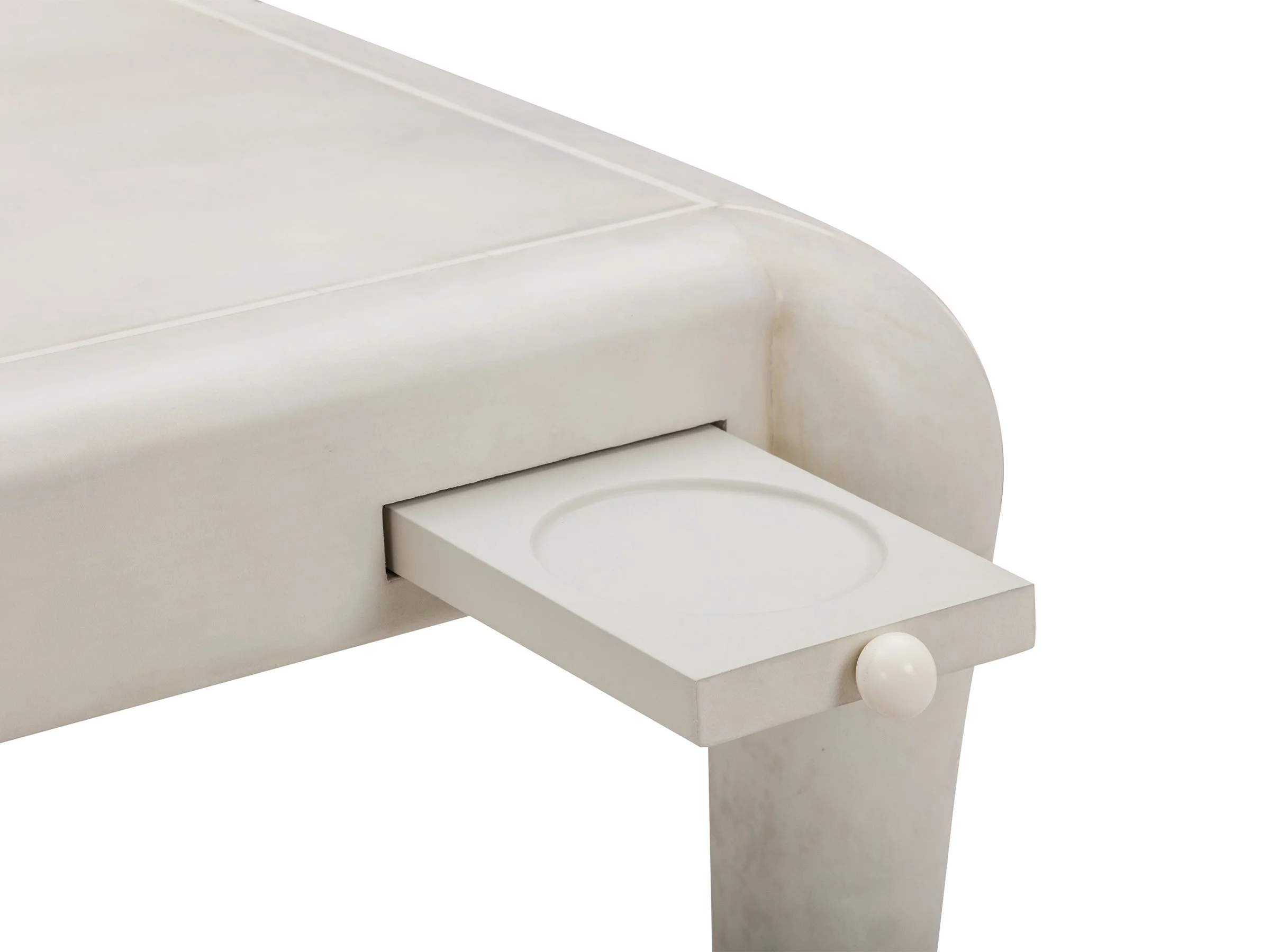 Classical Game Table in Bleached Parchment-close up of optional drink holders