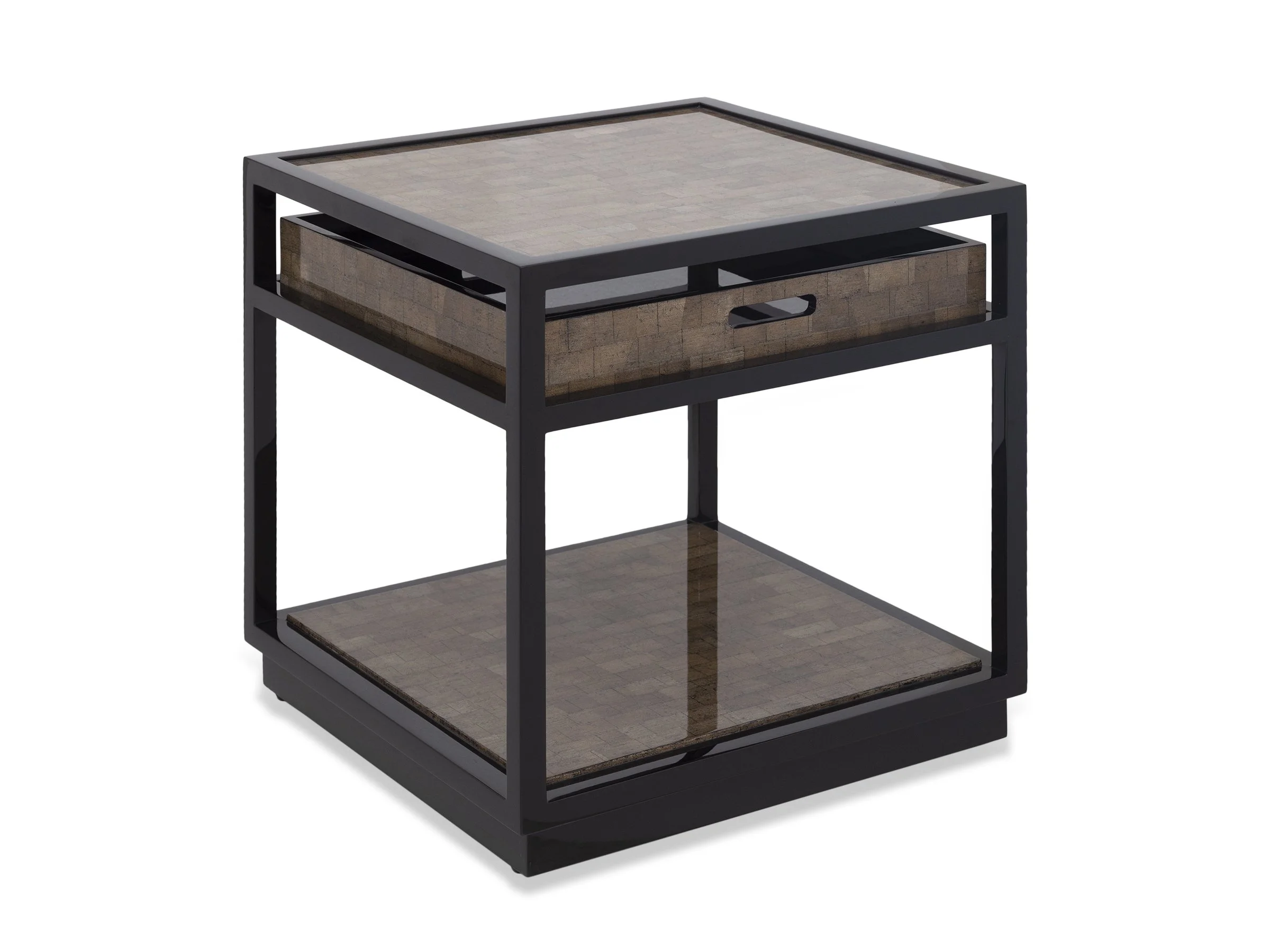Divine Stand in Banana Leaf and Espresso Lacquer, with removable tray, front view