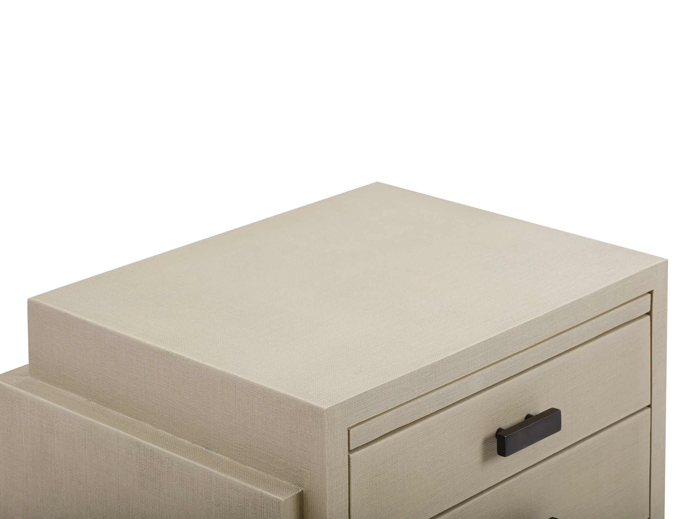 Angled detail of The Phillip Stand in canvas Lacquered Linen