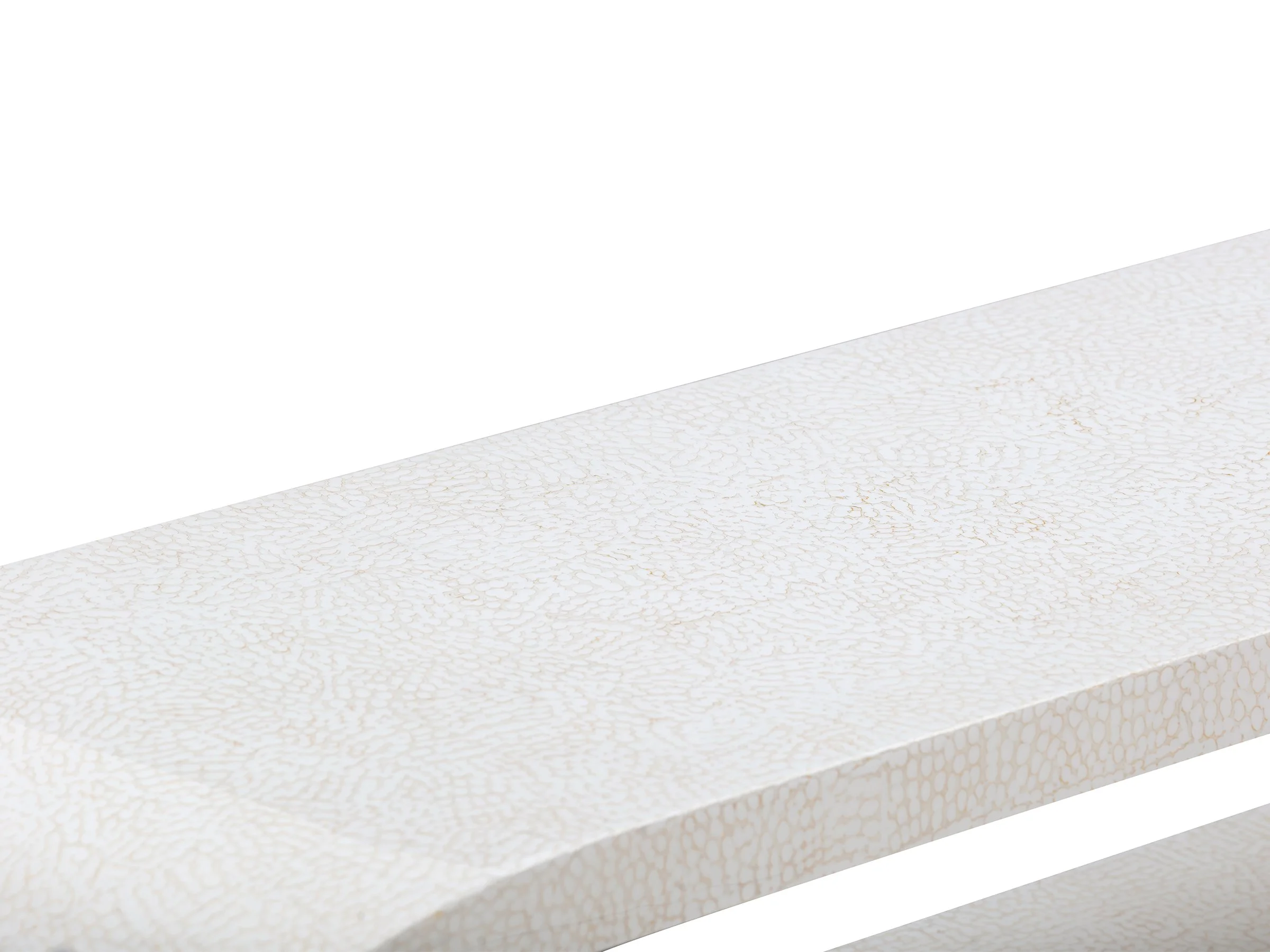 Detail view of Edna Console showing close-up of the hand-applied eggshell lacquer finish