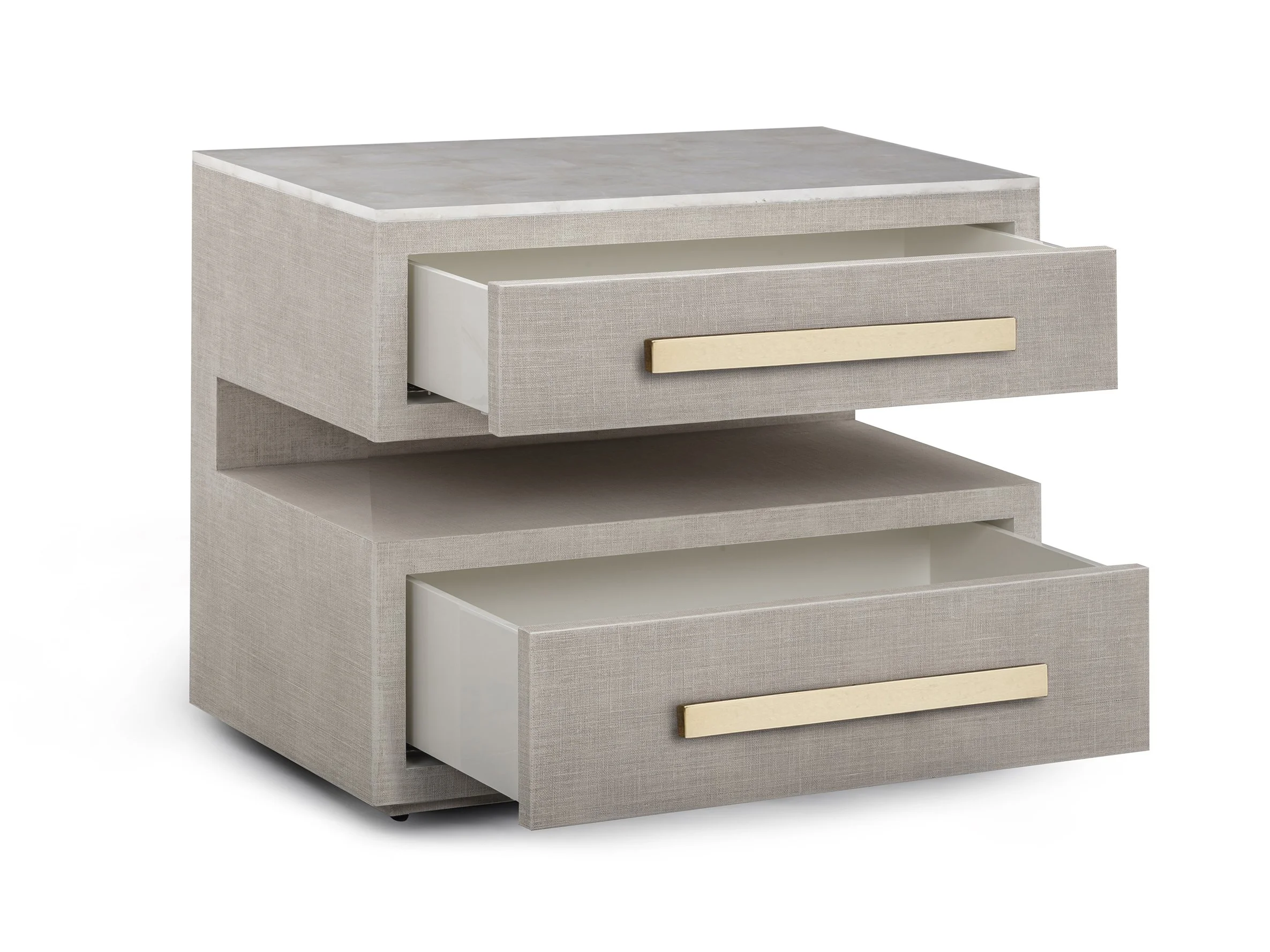 Hutton Stand with drawers open, revealing spacious interior storage