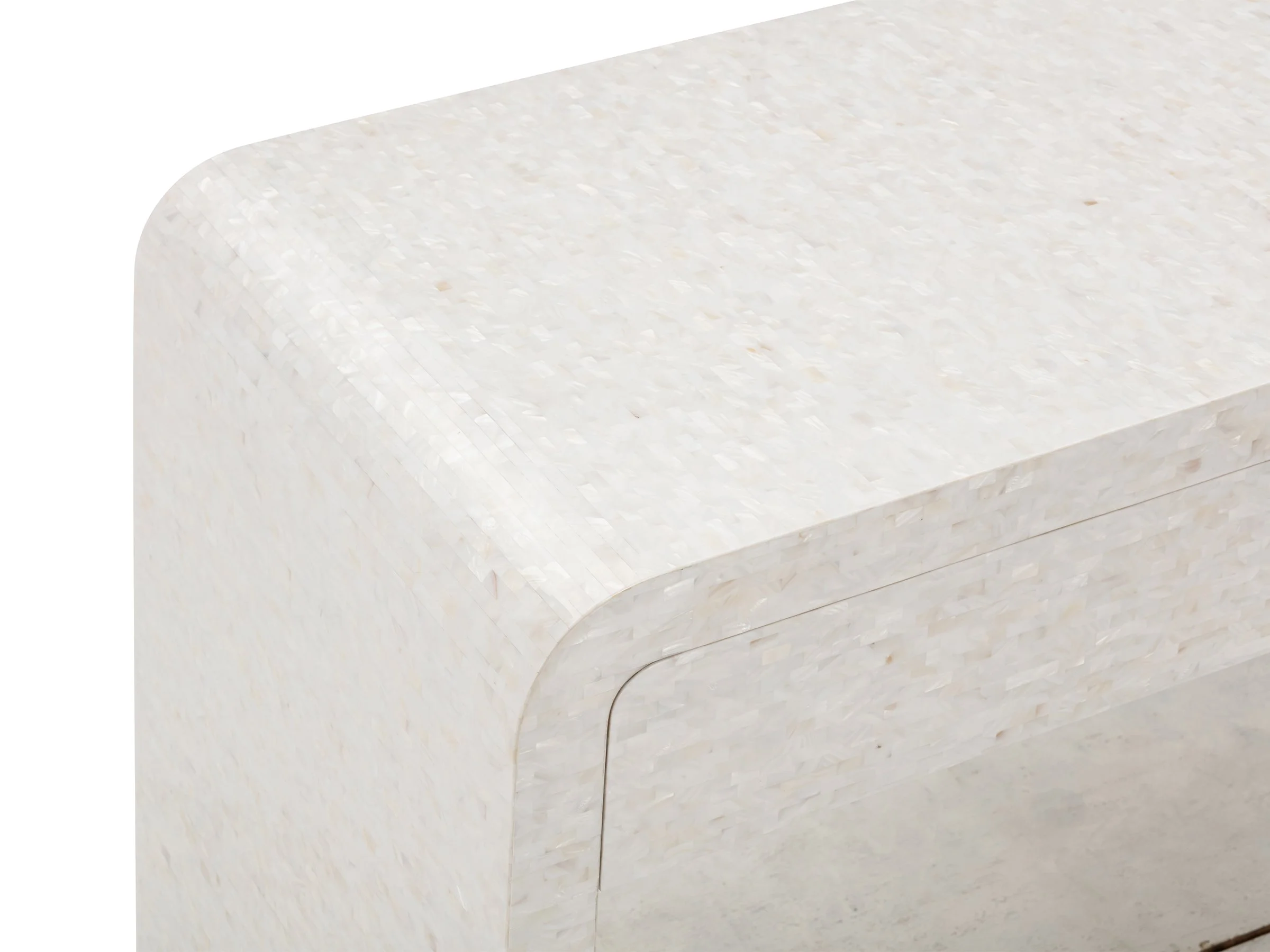 Close up view of Horizon Desk in White Mother-of-Pearl.