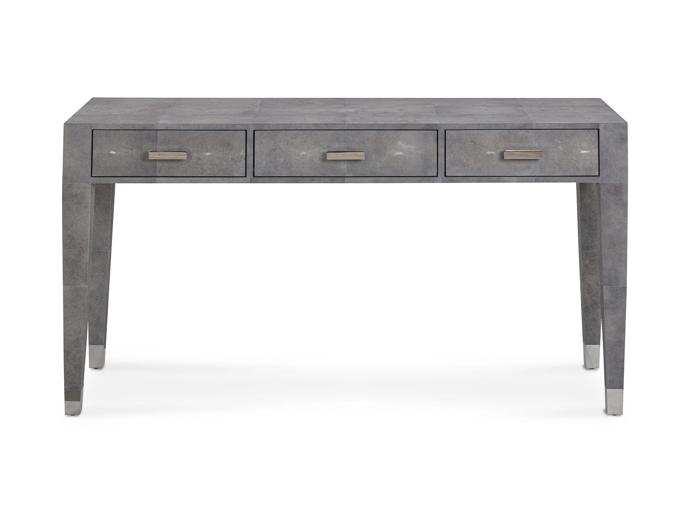 Front view of the Hathaway Desk in Onyx Shagreen with Bronze hardware