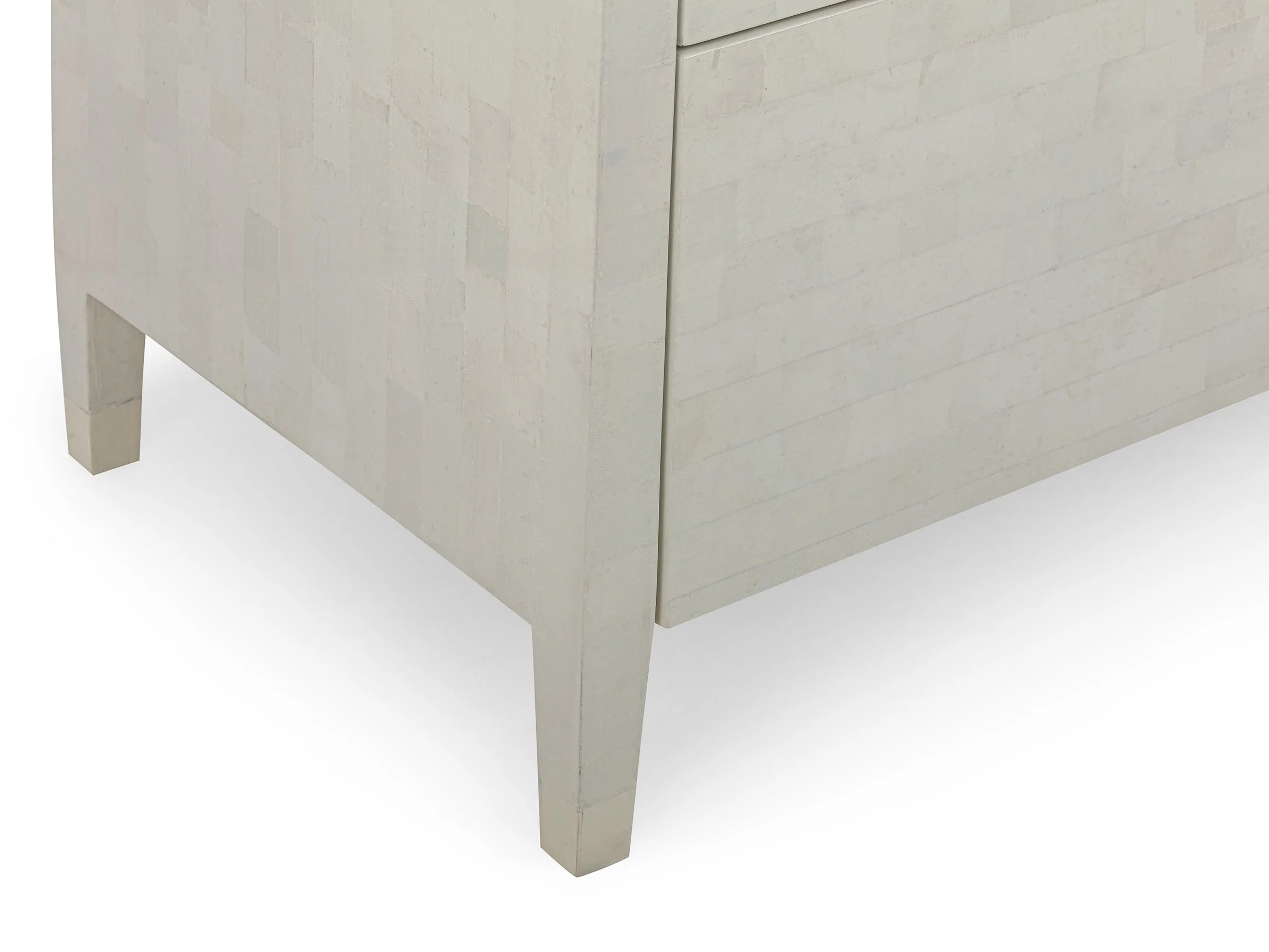 Detail view of the Double Matthew Chest in White Brushed Eggshell Lacquer