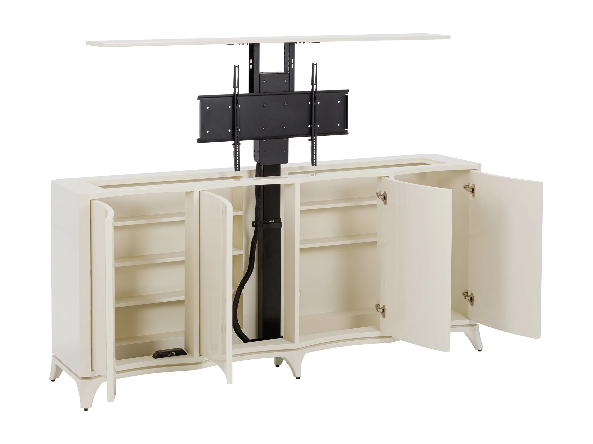 TV lift mechanism extended from The De Lisle Cabinet