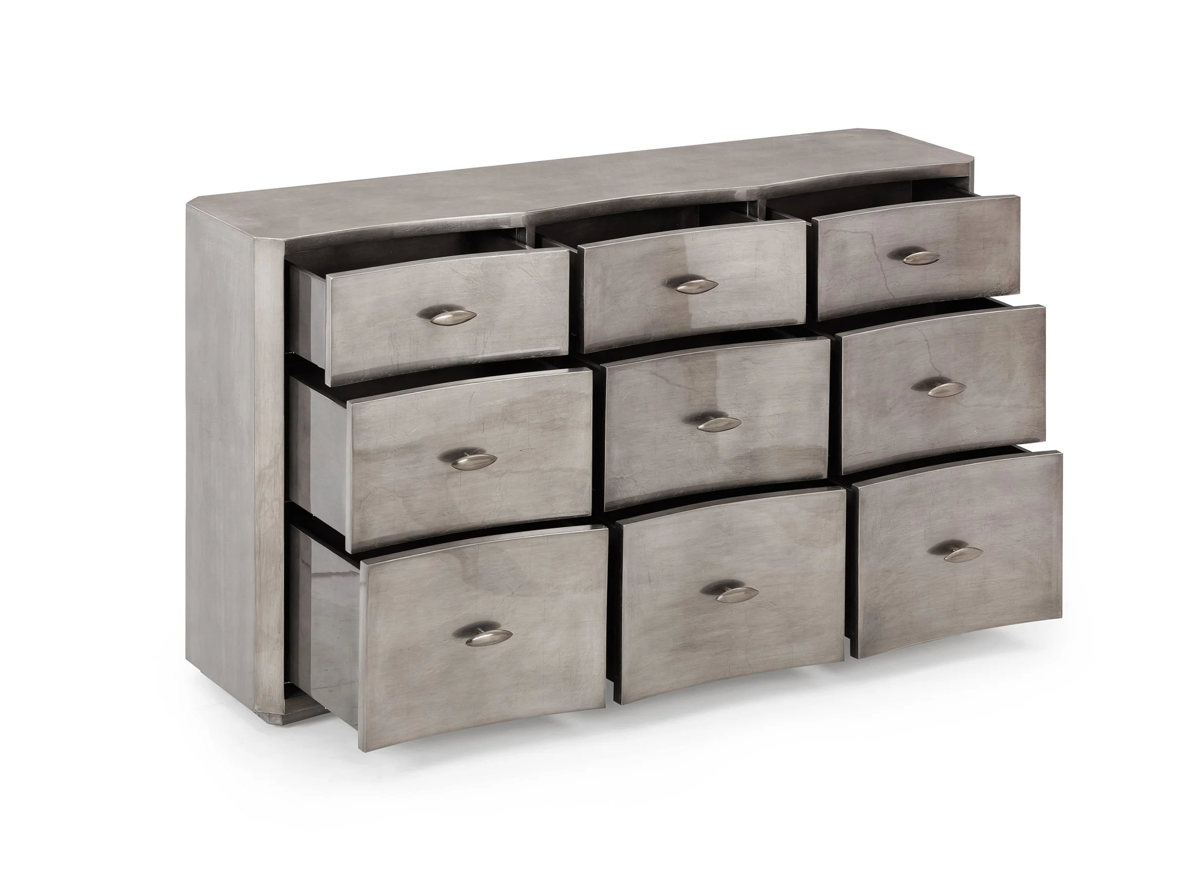 New Wave Dresser with drawers partially open, showing metallic sculpted fronts