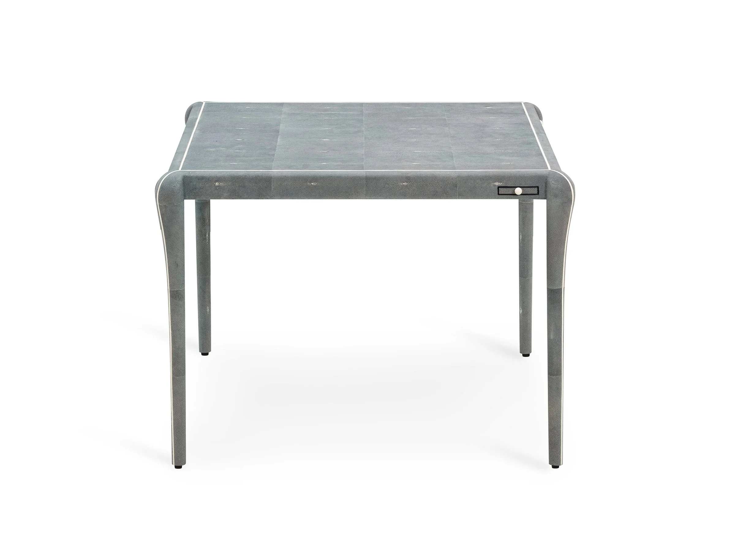 Front view of Classical Game Table in New Navy shagreen with optional drink holders retracted