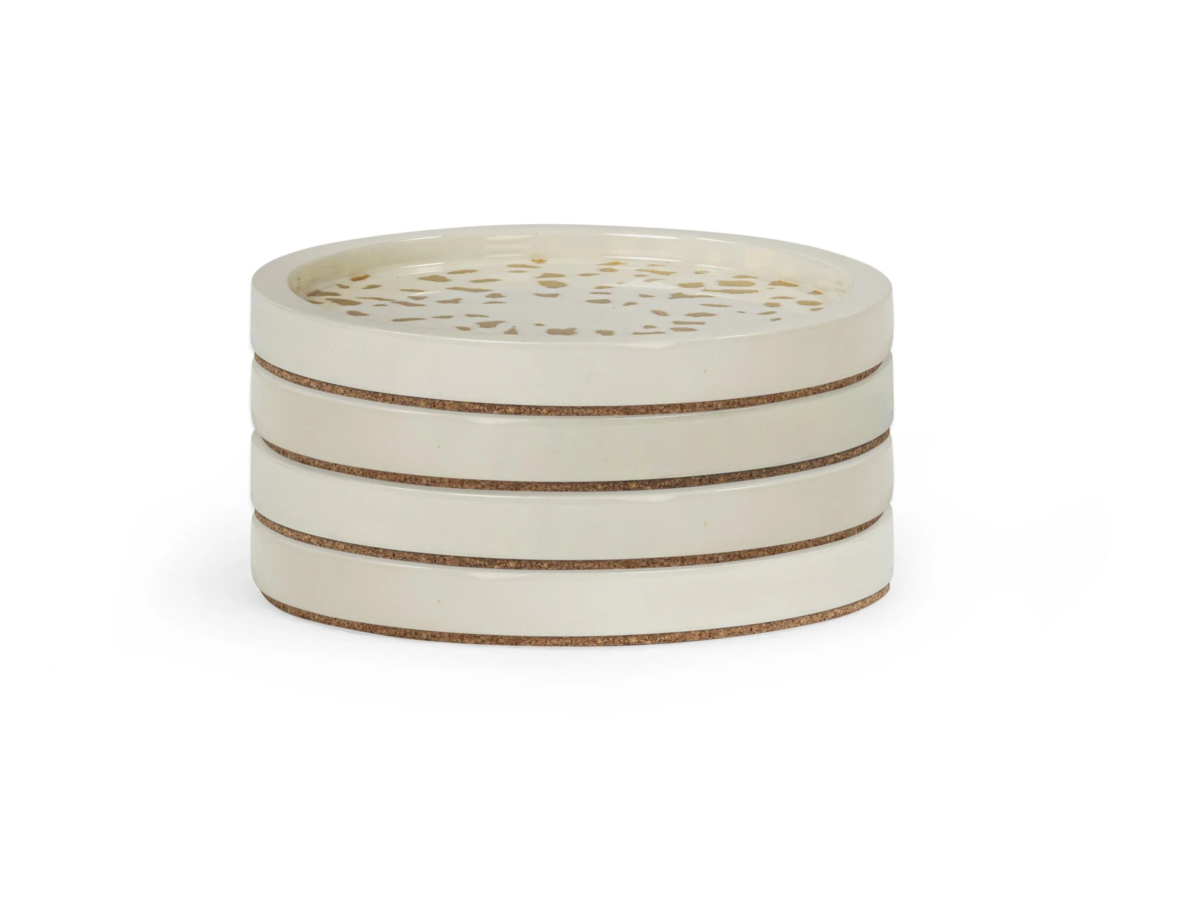 Set of 4 Round coaster in biscuit/gold inlay eggshell lacquer