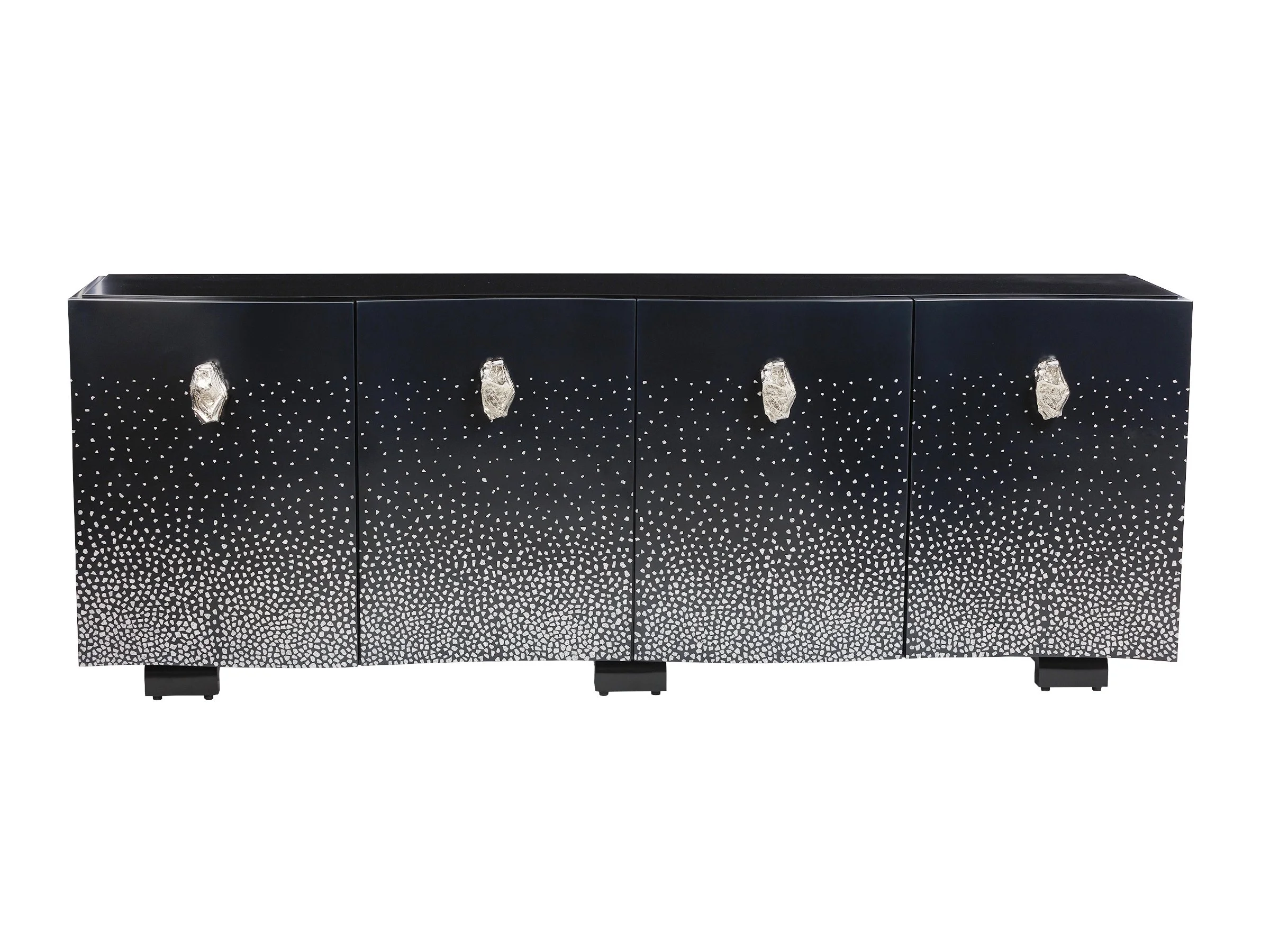 Front view of the Obsidian Cabinet in black/cream eggshell inlay with Nugget hardware