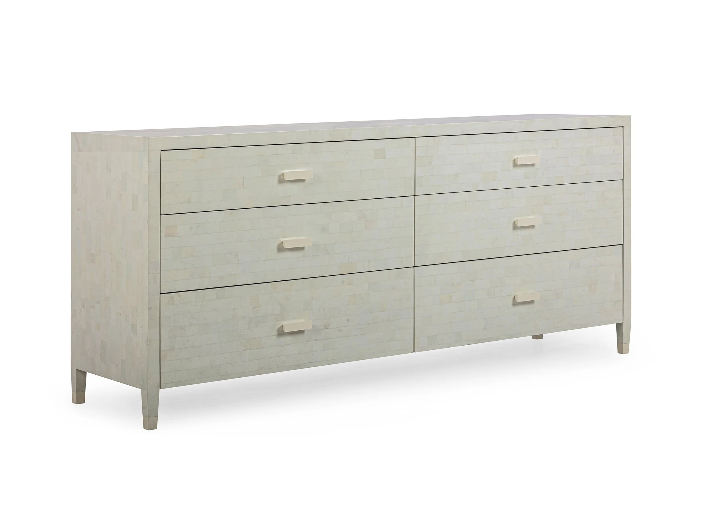 Front view of the Double Matthew Chest in White Brushed Eggshell Lacquer