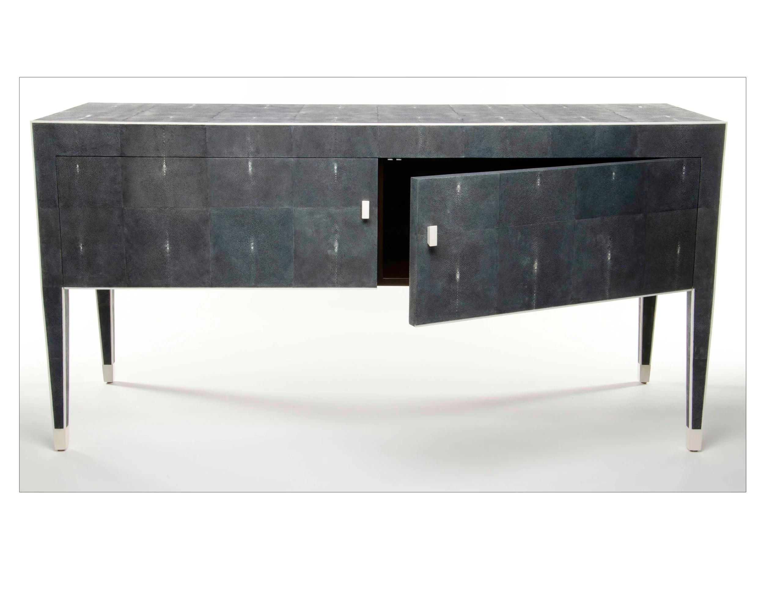 Open view of the Matthew 2-Door Cabinet revealing interior storage space