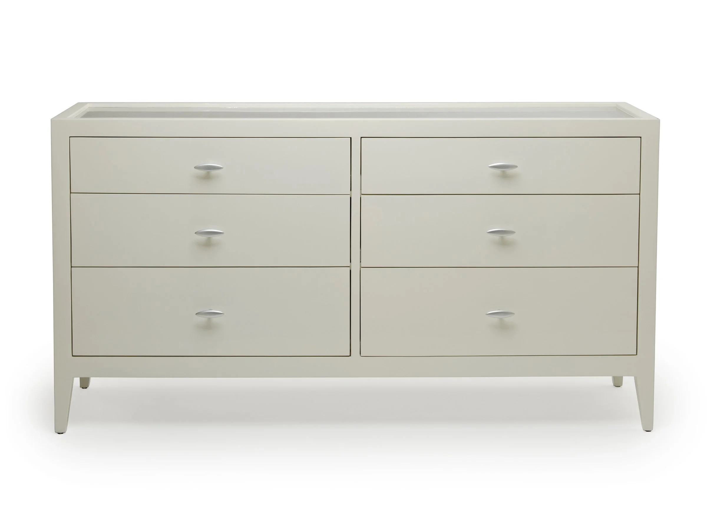 Felisse Dresser in Dove lacquer with silver foil top – front view