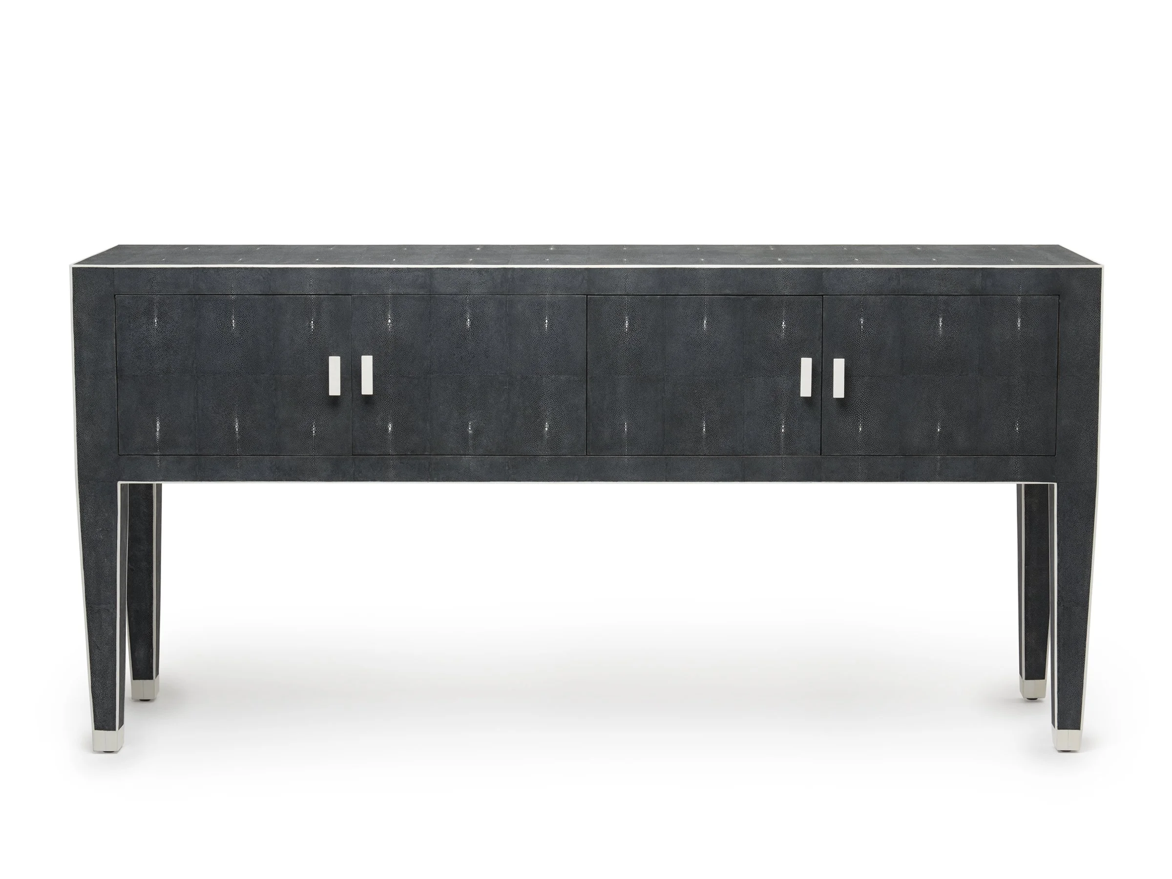 Front view of Matthew 4-Door Cabinet in Onyx Shagreen with minimalist hardware