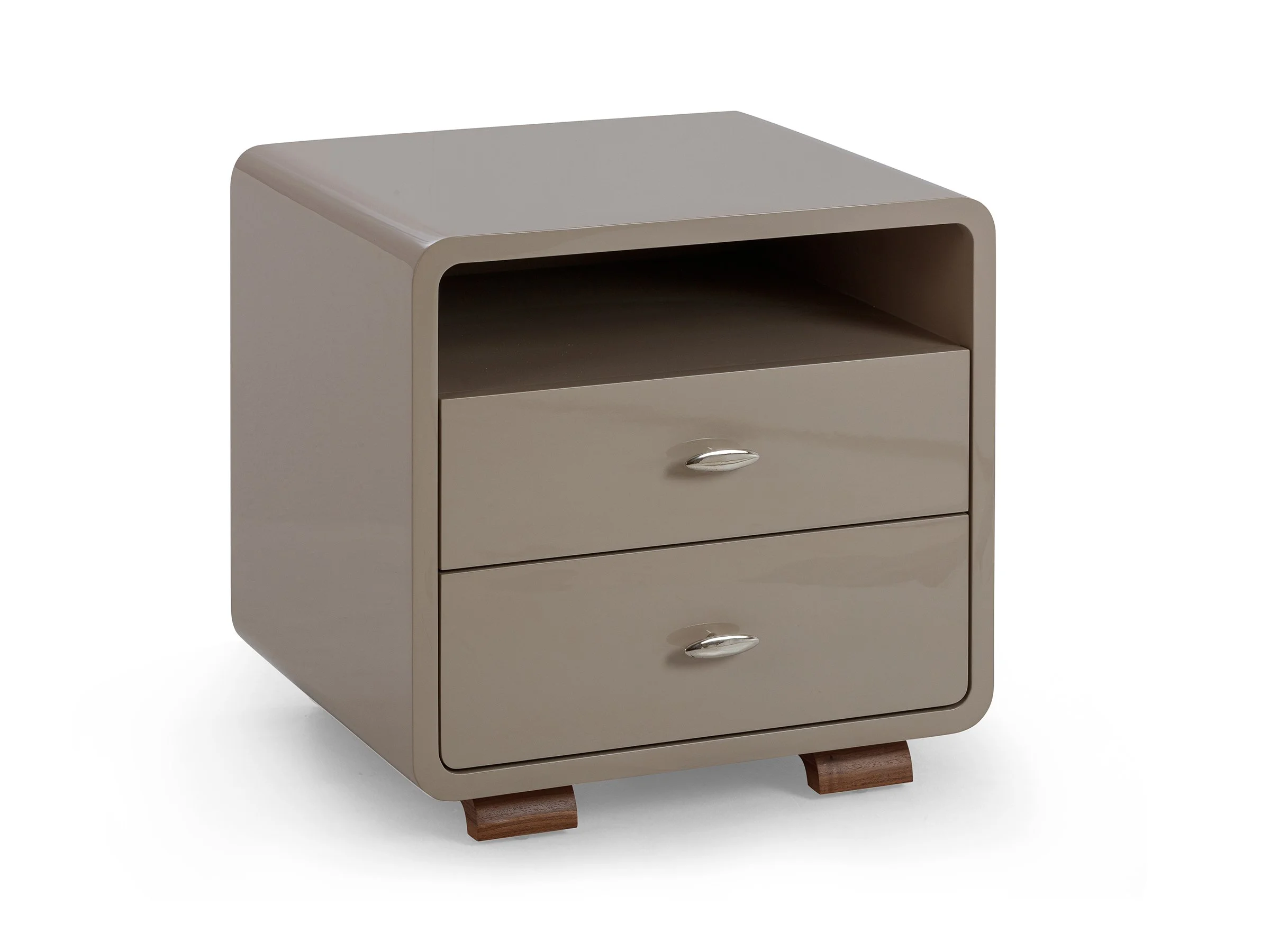 Angle view of the Glenda Nightstand in Cavern Lacquer